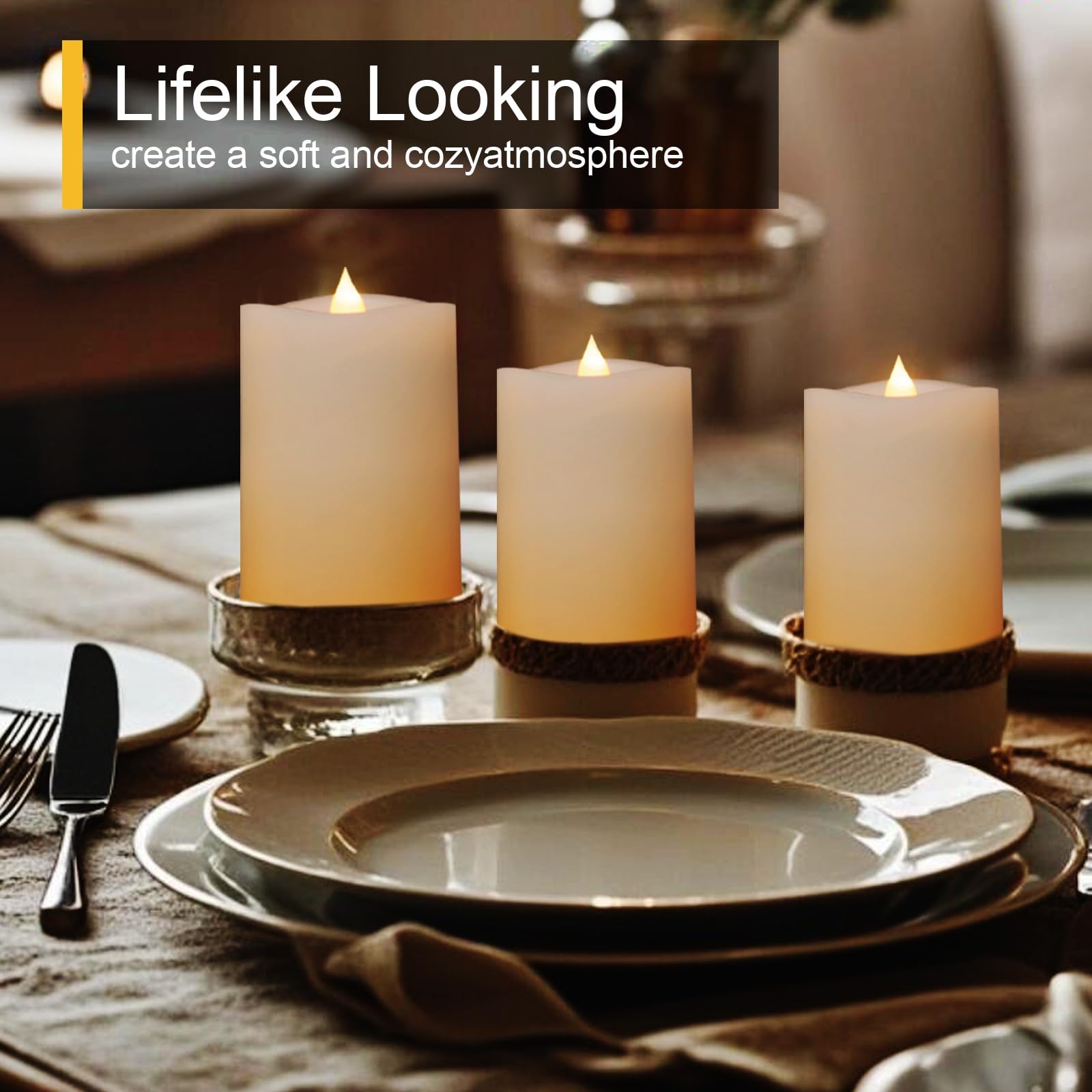 Genwelled Life Plus 3X4 Flameless Candles With Remote Set Of 3, 4 Inch Battery Candles Flickering With Timer, Led Pillar Candle