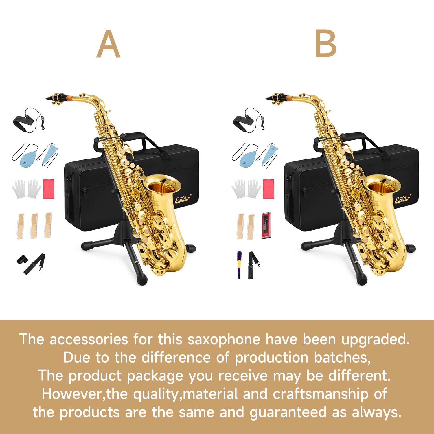 Eastar As ? Student Alto Saxophone E Flat Gold Lacquer Alto Beginner Sax Full Kit With Carrying Sax Case Mouthpiece Straps Reeds