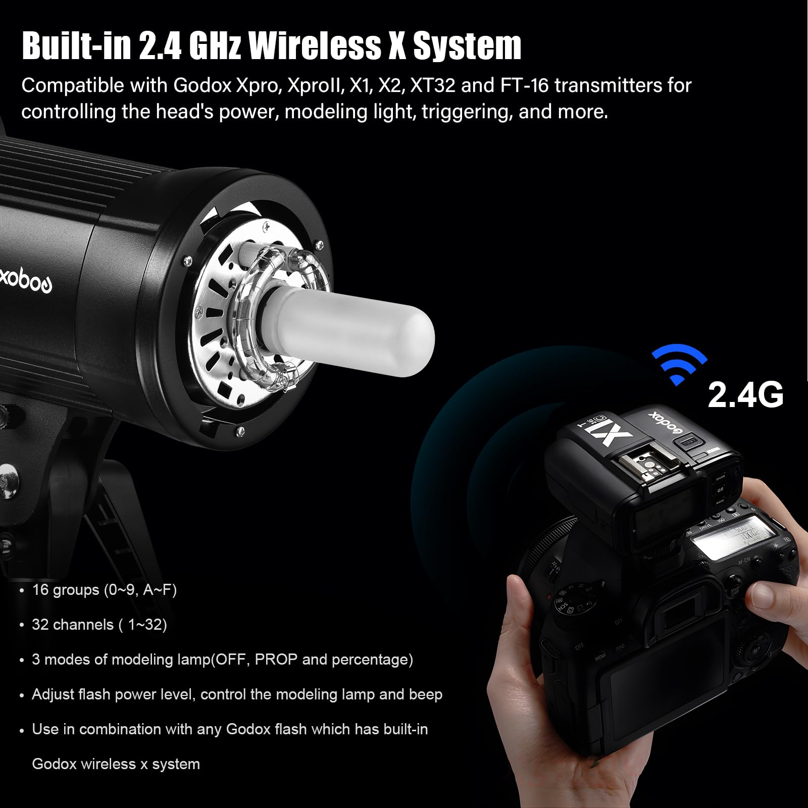 Godox Sk400Ii 400Ws Photo Studio Strobe Flash Monolight Light With Bowens Mount &Lamp Head,150W Modeling Lamp For Studio,Shootin