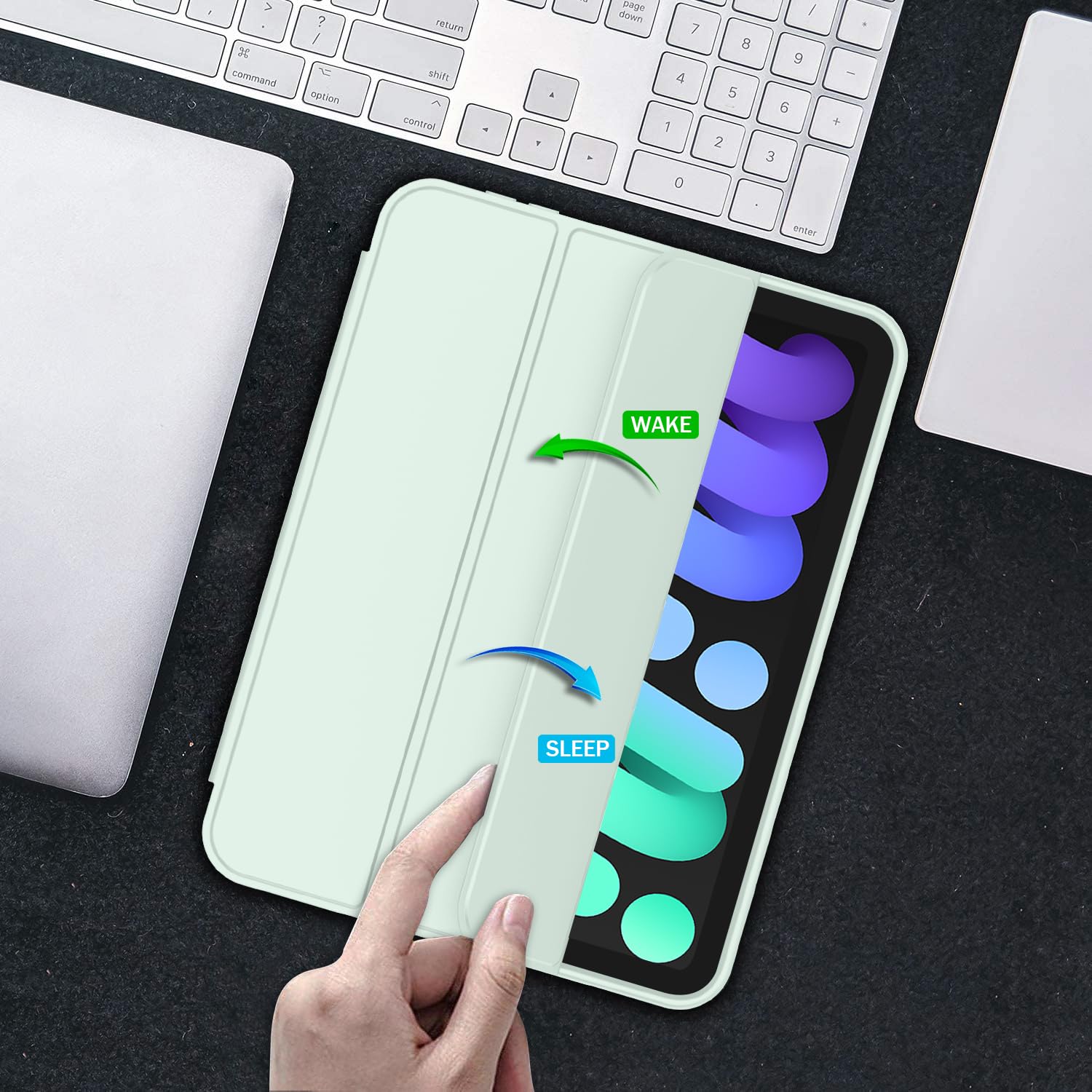 Imieet Ipad Mini 7 Case 2024 (A17 Pro), Ipad Mini 6 Case (8.3 Inch,2021 Model), Ipad Mini 7Th/6Th Generation Case With Pencil Holder, Trifold Stand Smart Case With Soft Tpu Back,Pale Green