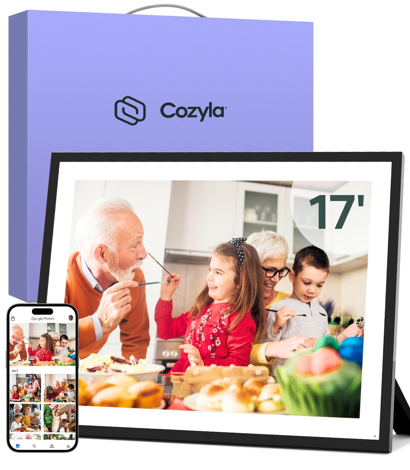 Cozyla Canvas Digital Picture Frame Large 17 Inch Free Unlimited Storage Ai Powered Send Pictures And Videos Via Google Photos E