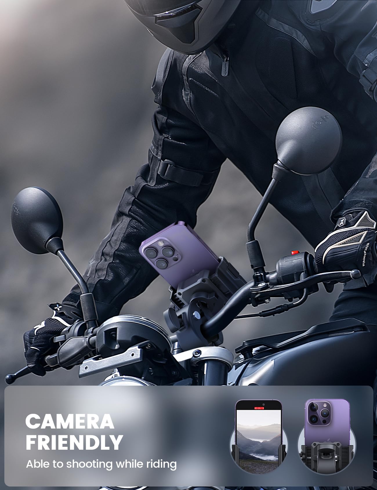 Lamicall Motorcycle Phone Mount Holder   [Camera Friendly] [1S Lock] 2023 Bike Phone Holder Handlebar Clamp, Bicycle Scooter Pho
