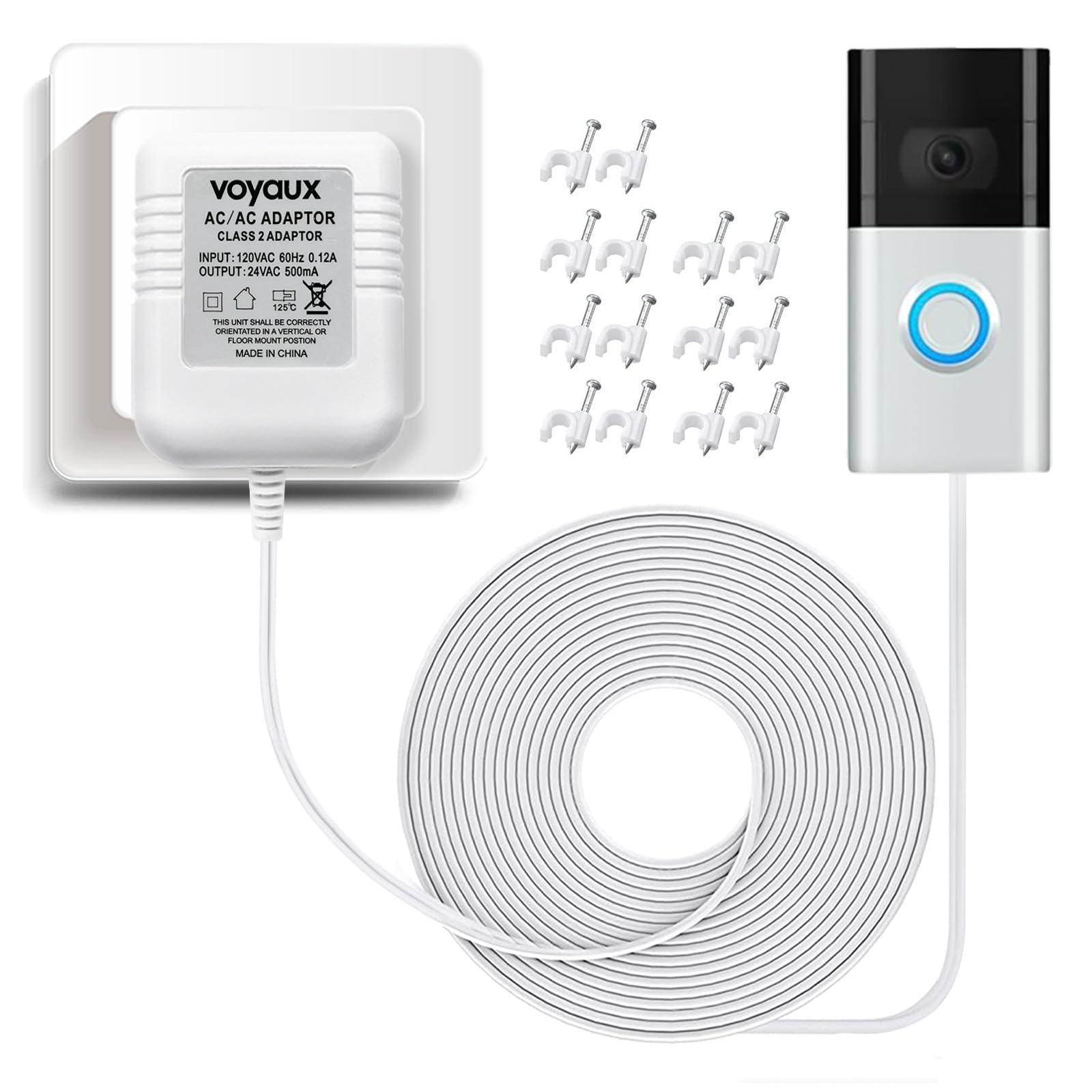 24V Doorbell Transformer, Ac Adapter For All Ring Video Doorbell Versions, 18Ft Long C Wire Power Supply, Compatible With Ring,