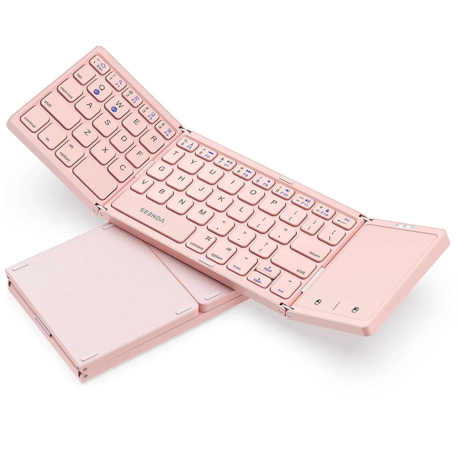 Seenda Foldable Bluetooth Keyboard For Travel, Tri Folding Wireless Rechargeable Multi Device Portable Keyboard With Touchpad, For Laptop Ipad Tablet Pc Smartphone Windows Ios Android, Pink