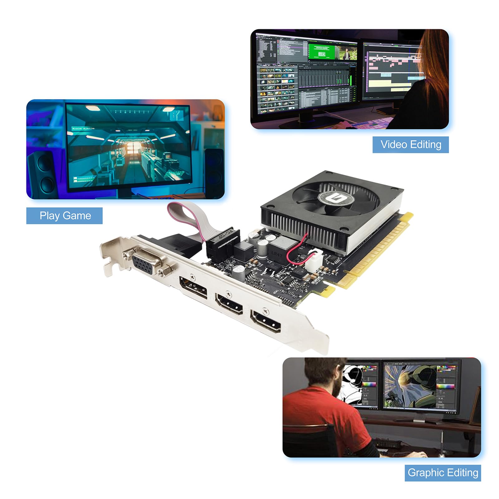 Glorto Geforce Gt 730 2G Low Profile Graphics Card, 2X Hdmi, Vga, Ddr3, Pci Express 1.0 X16, Entry Level Gpu For Pc, Sff And Htp