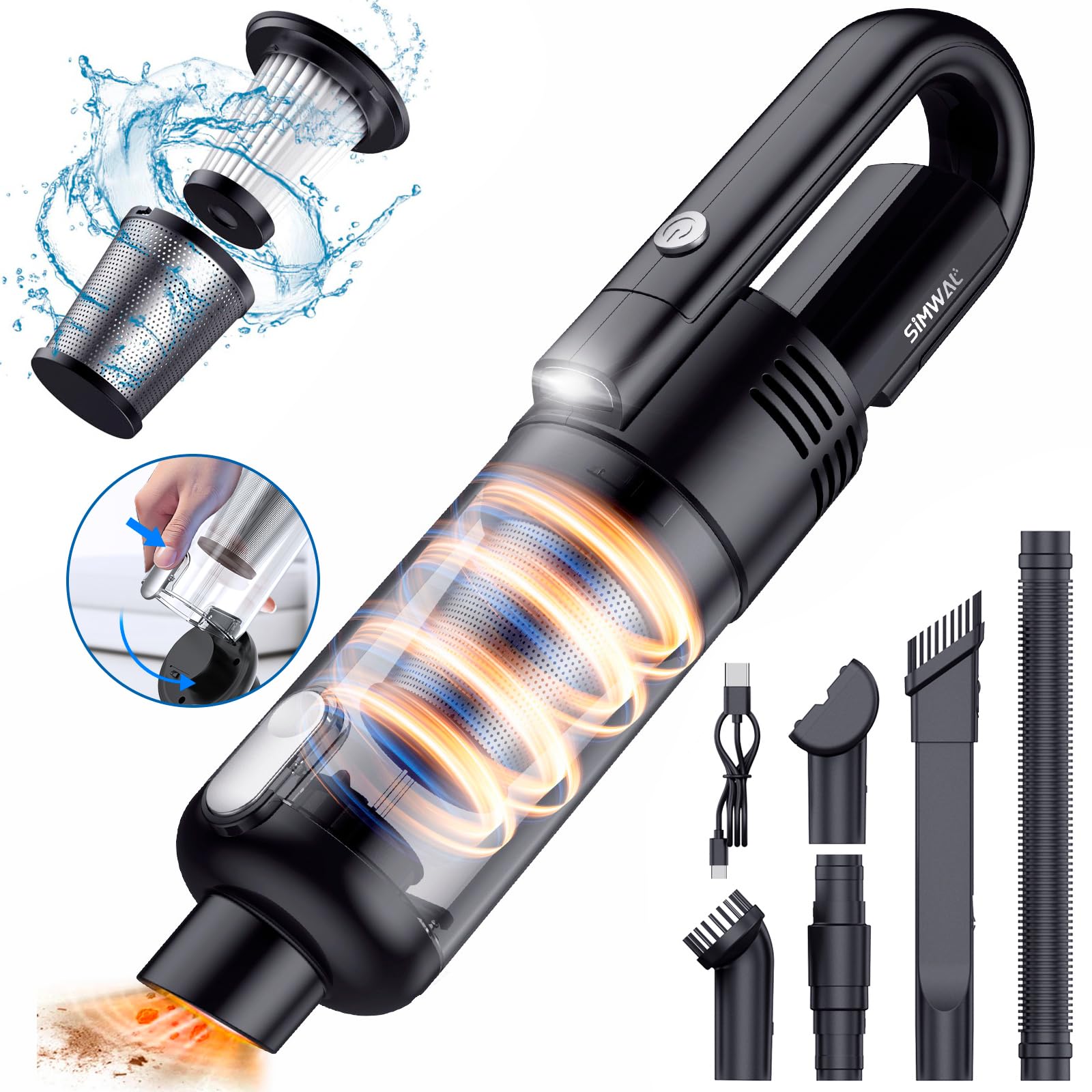 Handheld Car Vacuum Cleaner Cordless: 9500Pa Powerful Suction Portable Lightweight Hand Held Vacuum   Large Capacity Battery Las