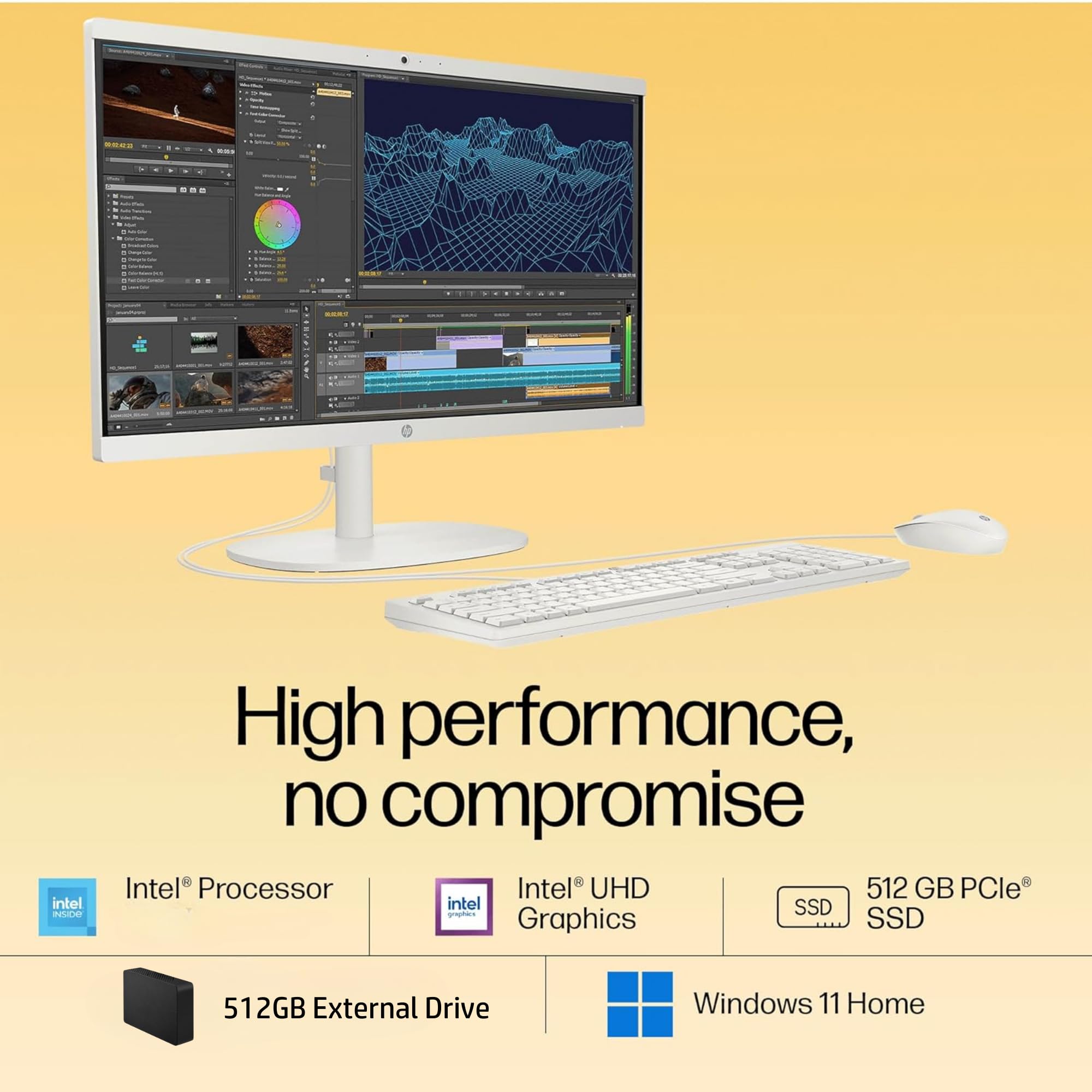 Hp - 21.5'' Full Hd All-In-One - 16Gb Memory - 1Tb Drive (512Gb Ssd And 512Gb External) - Intel Celeron - Type-C - Windows 11 -