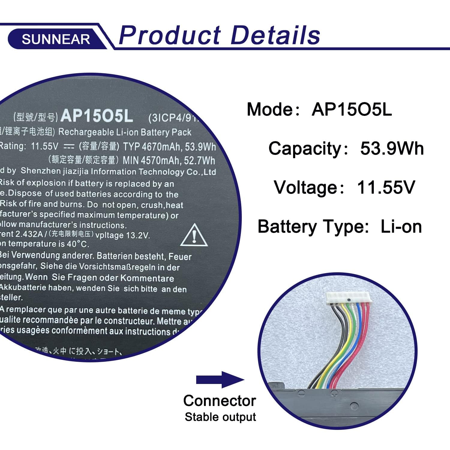 Sunnear Ap15O5L Acer Laptop Battery Replacement For Acer Chromebook R13 Cb5 312T Aspire S13 S5 371 Acer Swift 5 Sf514 51 Sf515 5