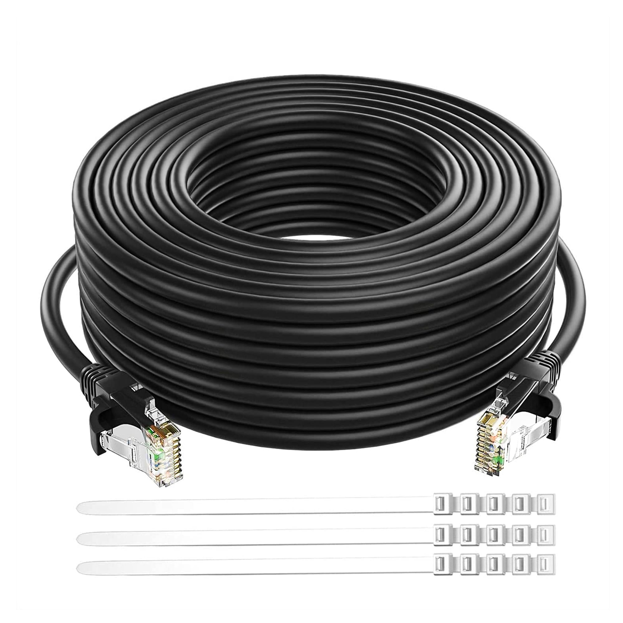 Adoreen Cat 6 Ethernet Cable 50 Ft Black, High Speed Long Internet Network Cable(6 Colors To Select) Soft Flexible Sturdy, Poe, Rj45 Cat 5 5E Patch Cable Cord, Tangle Free Tight Connection+15 Ties