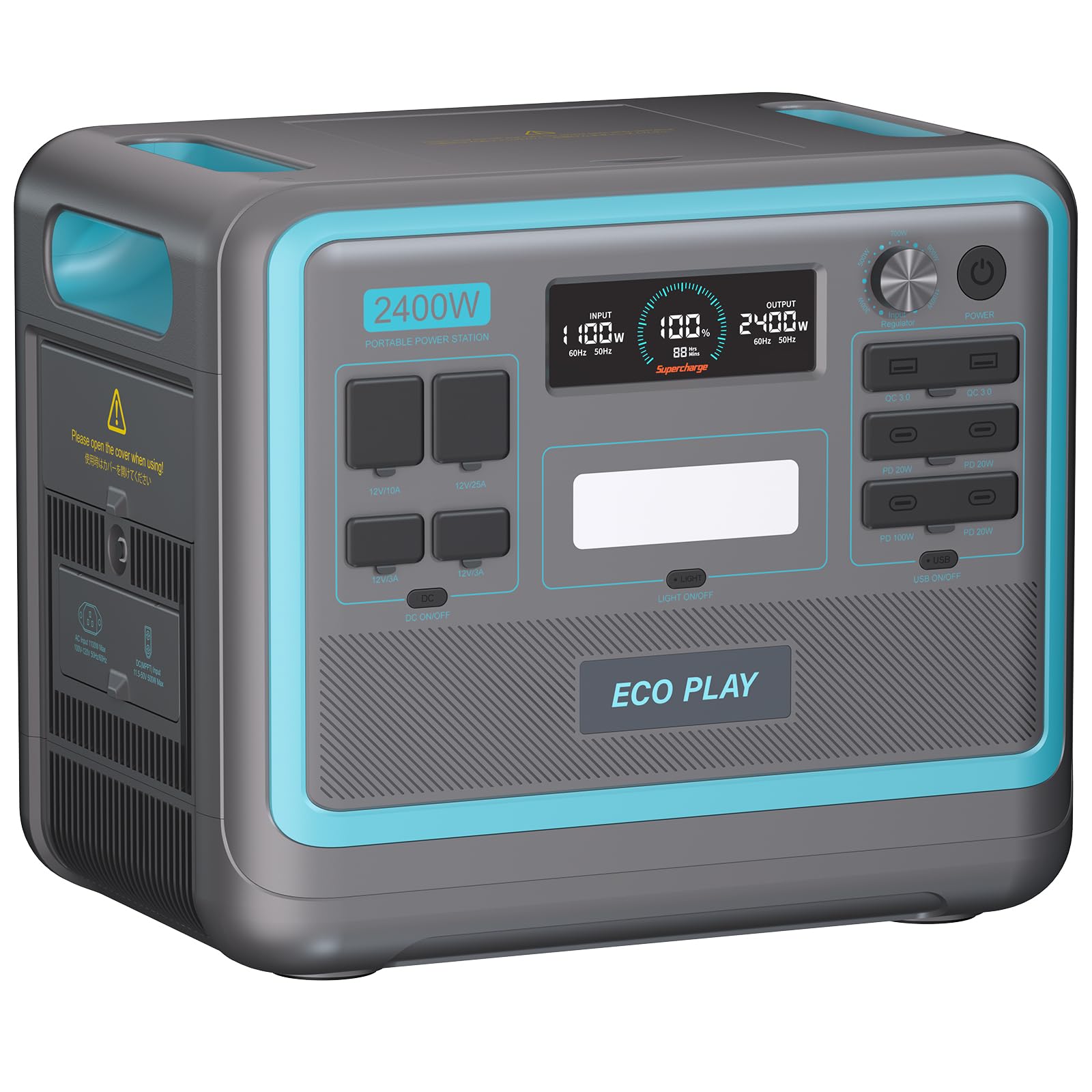 Ecoplay Syd2400 Portable Power Station, 2048Wh Lifepo4 Battery Backup, 2400W Solar Genarator With 500W Solar Input, Adjustable I