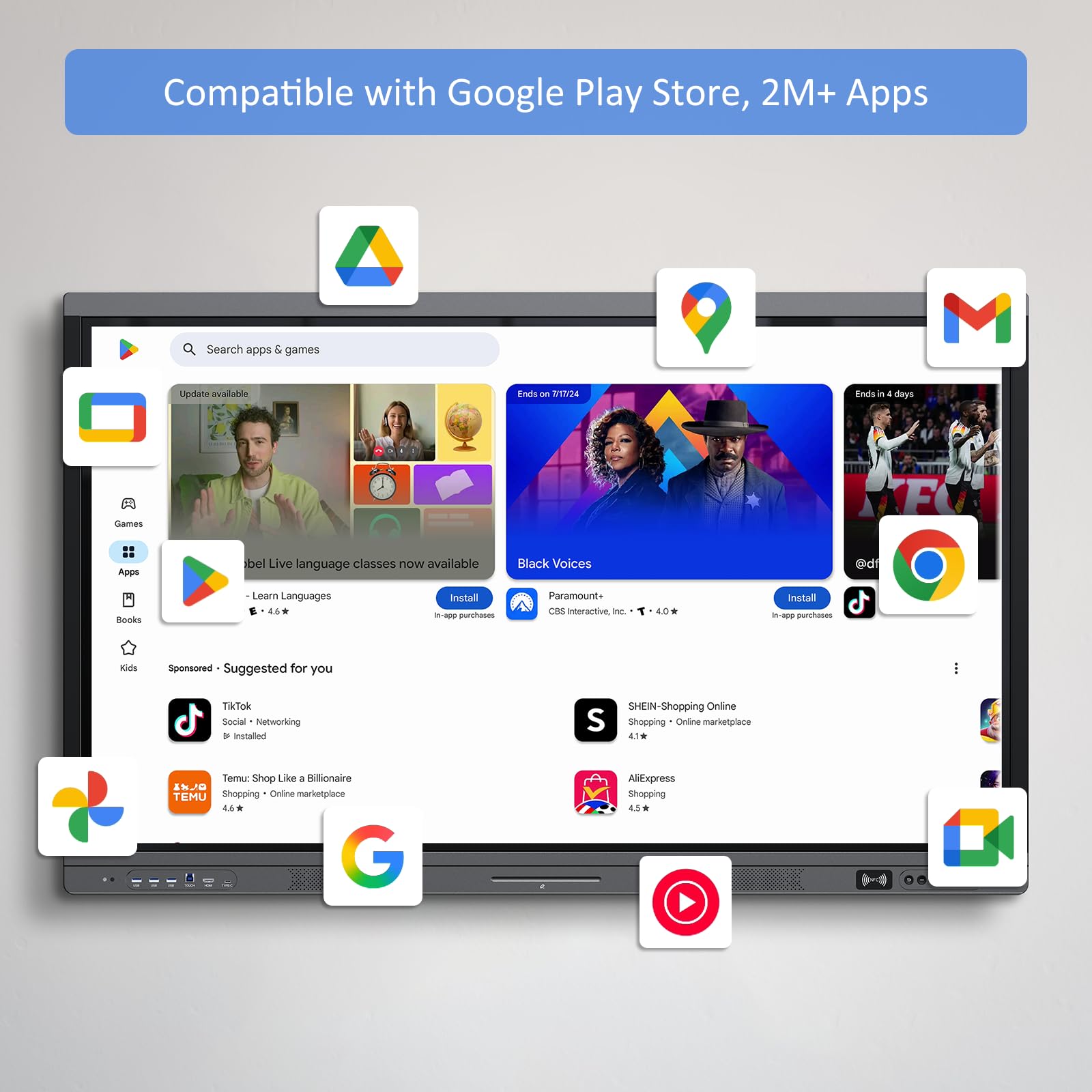 Shiarffe X5 Smart Board 55  4K Interactive Whiteboard Google Edla-Certified, Ota Software Updates Android 14 Os Octa-Core, Smart