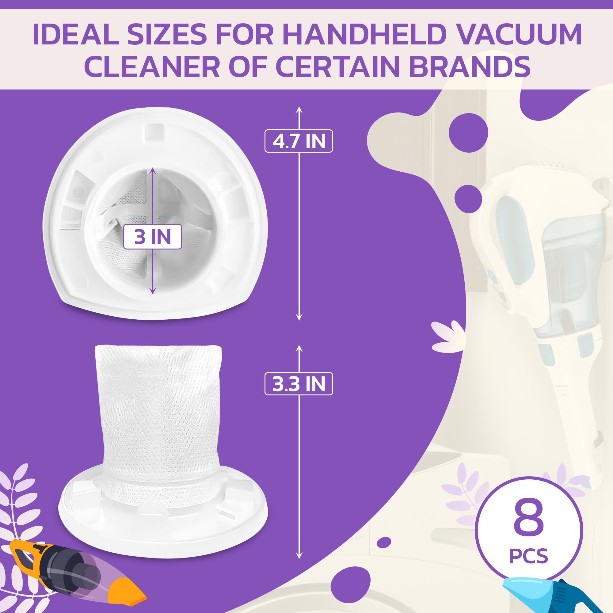 Black And Decker Handheld Vacuum Filter   8Pcs Replacement Handheld Vacuum Filters Compatible With Chv1410L Chv9610 Chv1210 Chv1