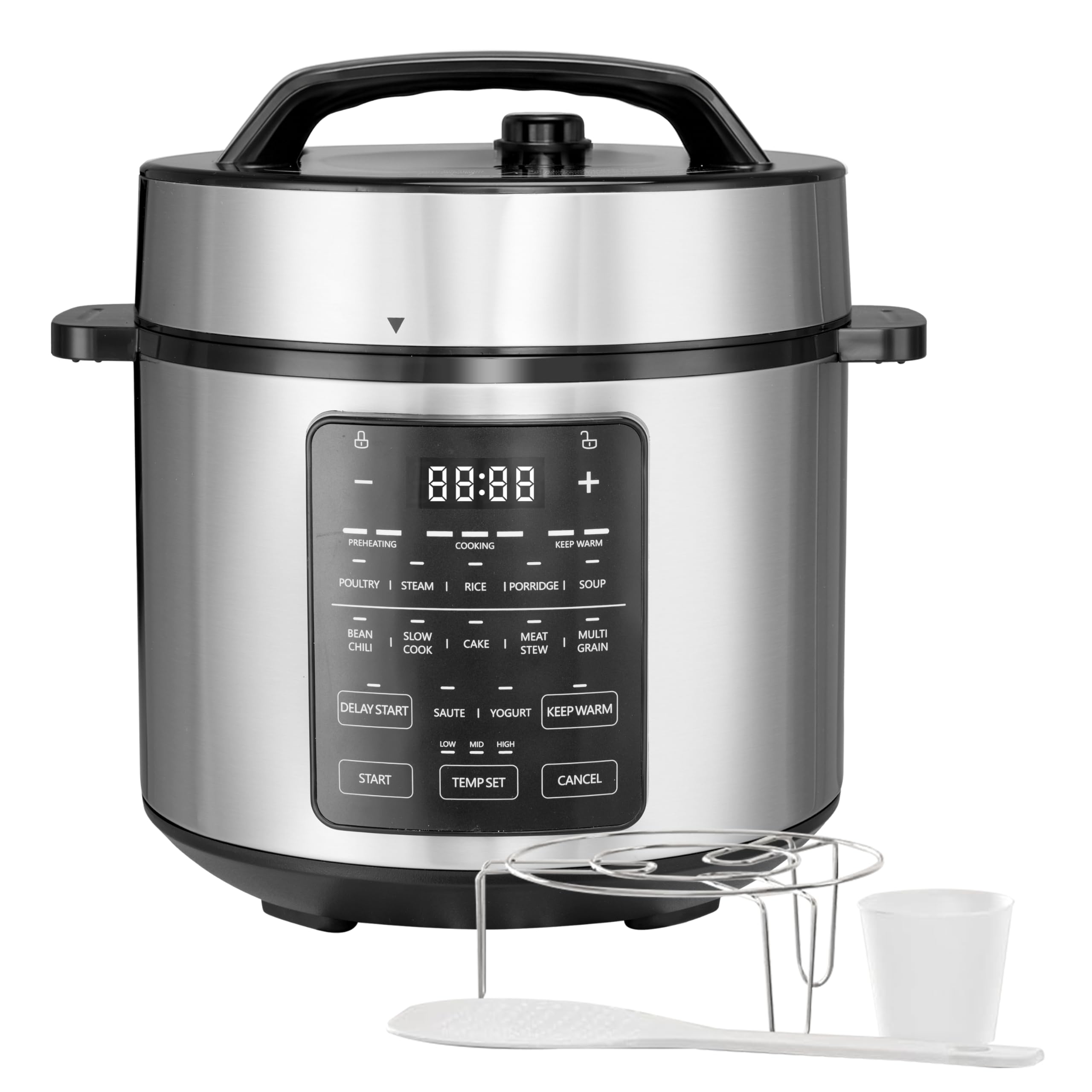 Simple Deluxe Electric Pressure Cooker, Non-Stick 12-in-1 & 6QT Stainless Steel Multi Cooker for Slow Cook, Meat Stew, Cake, Por