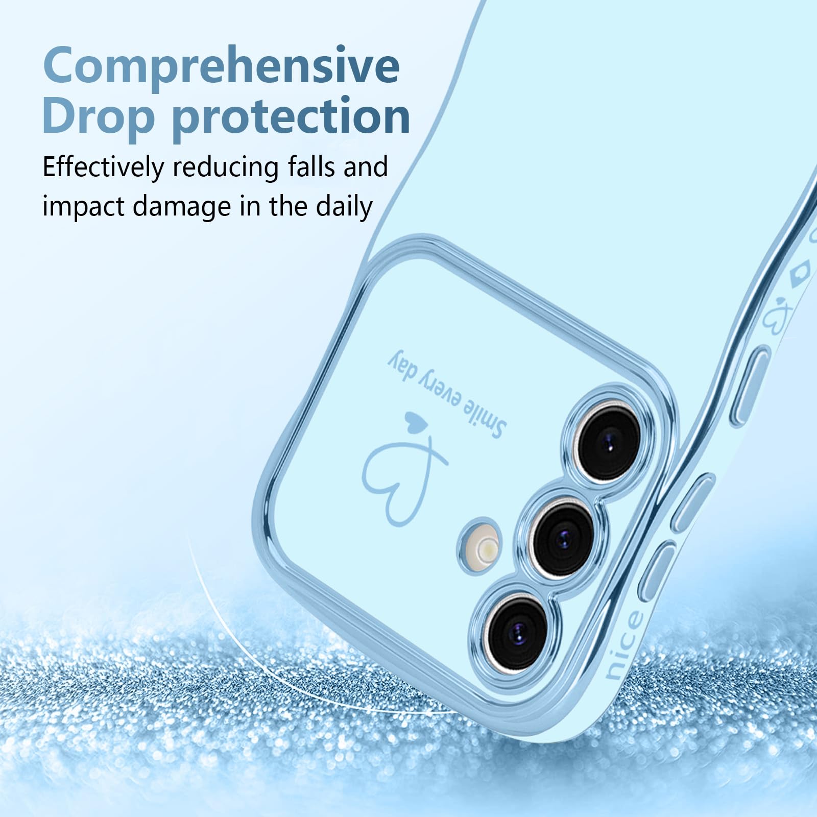 Lchulle For Samsung Galaxy S23 Fe Case For Women Girls, Cute Wave Frame Curly Shape With Love Heart Raised Camera Protection Cov