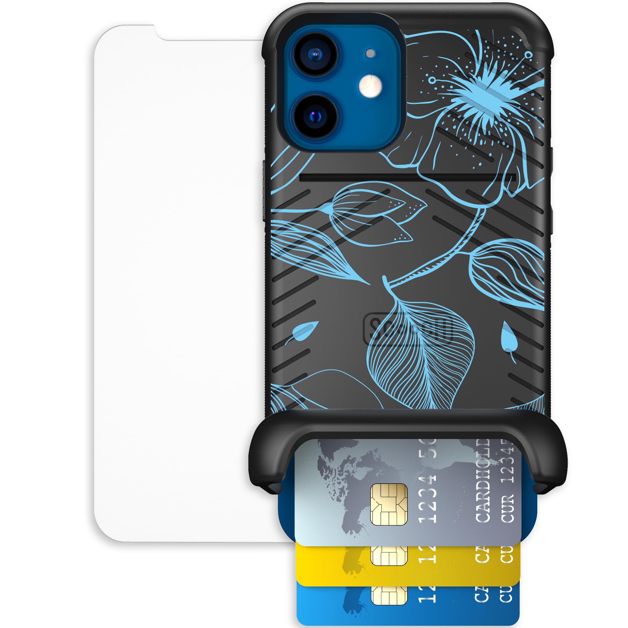 Scooch for iPhone 12 Mini Case with Card Holder, Wingmate Wallet Case with Hidden Card Slot and RFID Protection, Bundled with Te