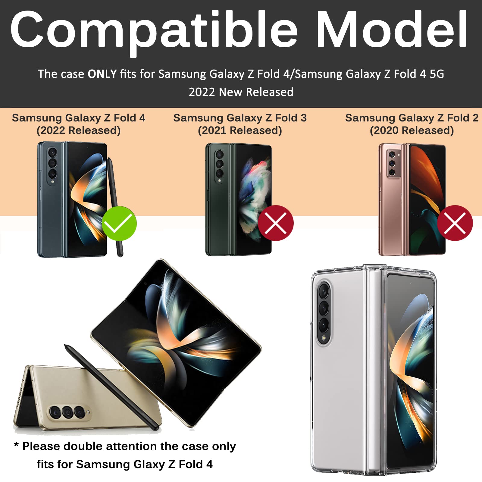 Miimall Samsung Galaxy Z Fold 4 5G Hinge Case Hard PC All-Inclusive Clear