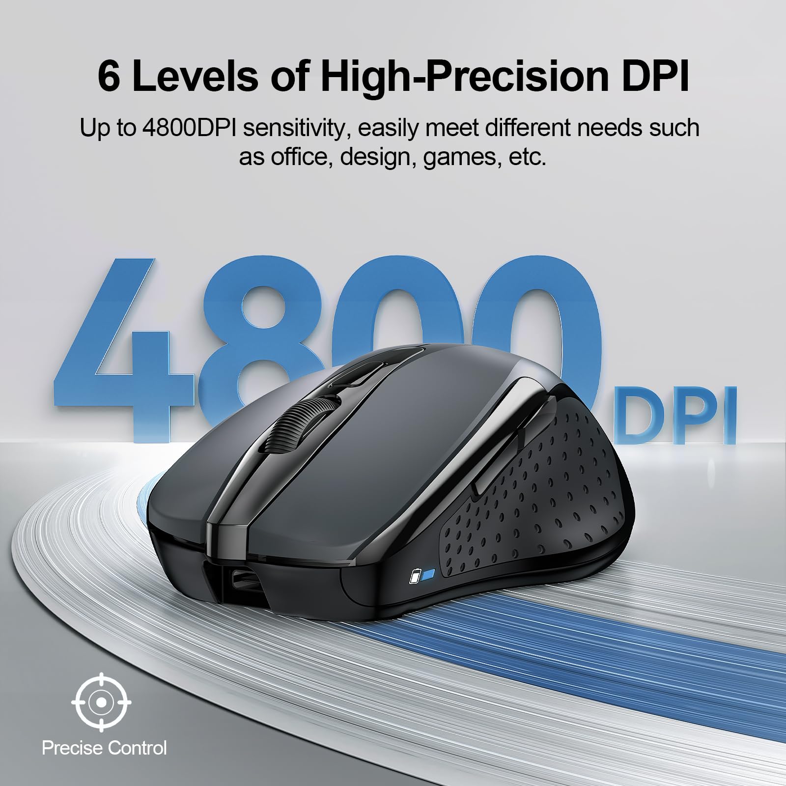 Tecknet Wireless Mouse (Bt5.0/3.0 & 2.4G) Rechargeable 4800 Dpi Silent 6 Button Bluetooth & Usb A Mouse   Wide Compatibility   Grey