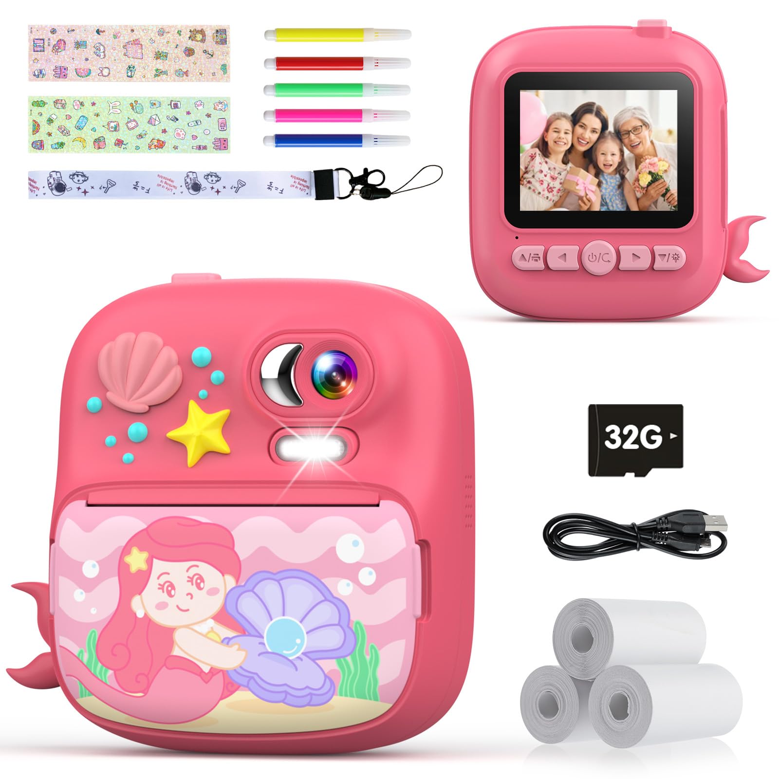Kids Camera Instant Print, Camera For Kids With Printing Photo Paper, Toys For Girls Aged 3 13, Toddler Digital Camera For 4 5 6