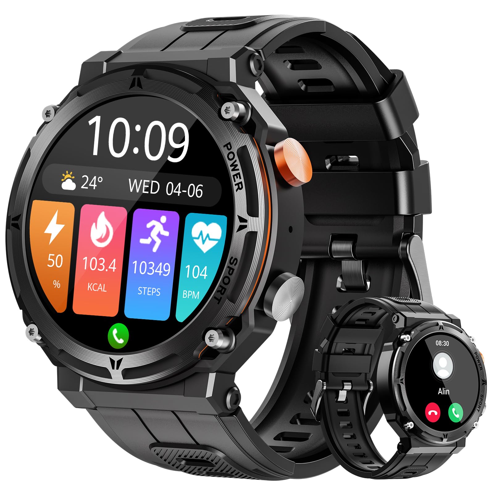 Viran Military Smart Watches For Men, 5Atm Waterproof Rugged Smart Watch With Bluetooth Call (Answer/Dial Call), Outdoor Fitness