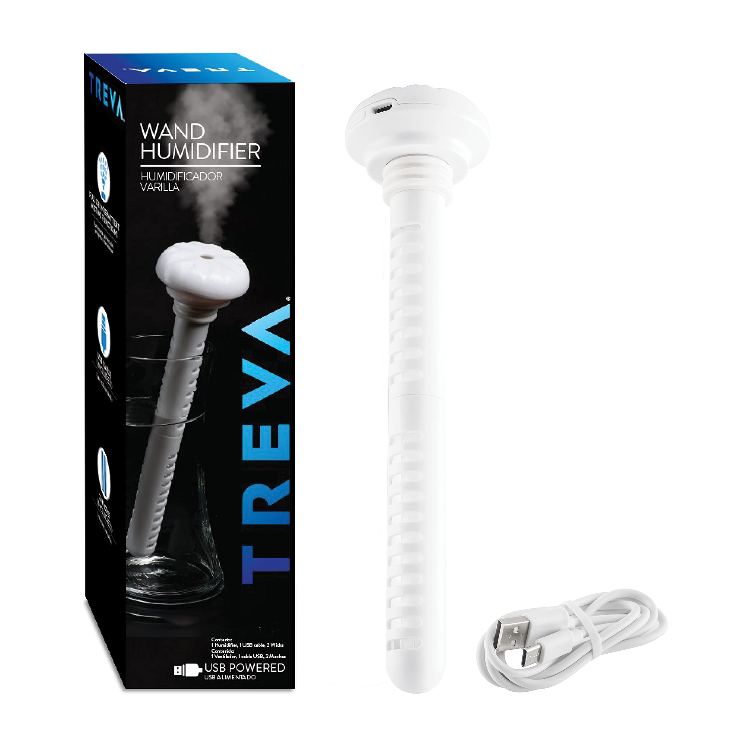 Treva Mini Portable Humidifier, Cool Mist Ultrasonic Usb Moisture Wand For Travel Or Home