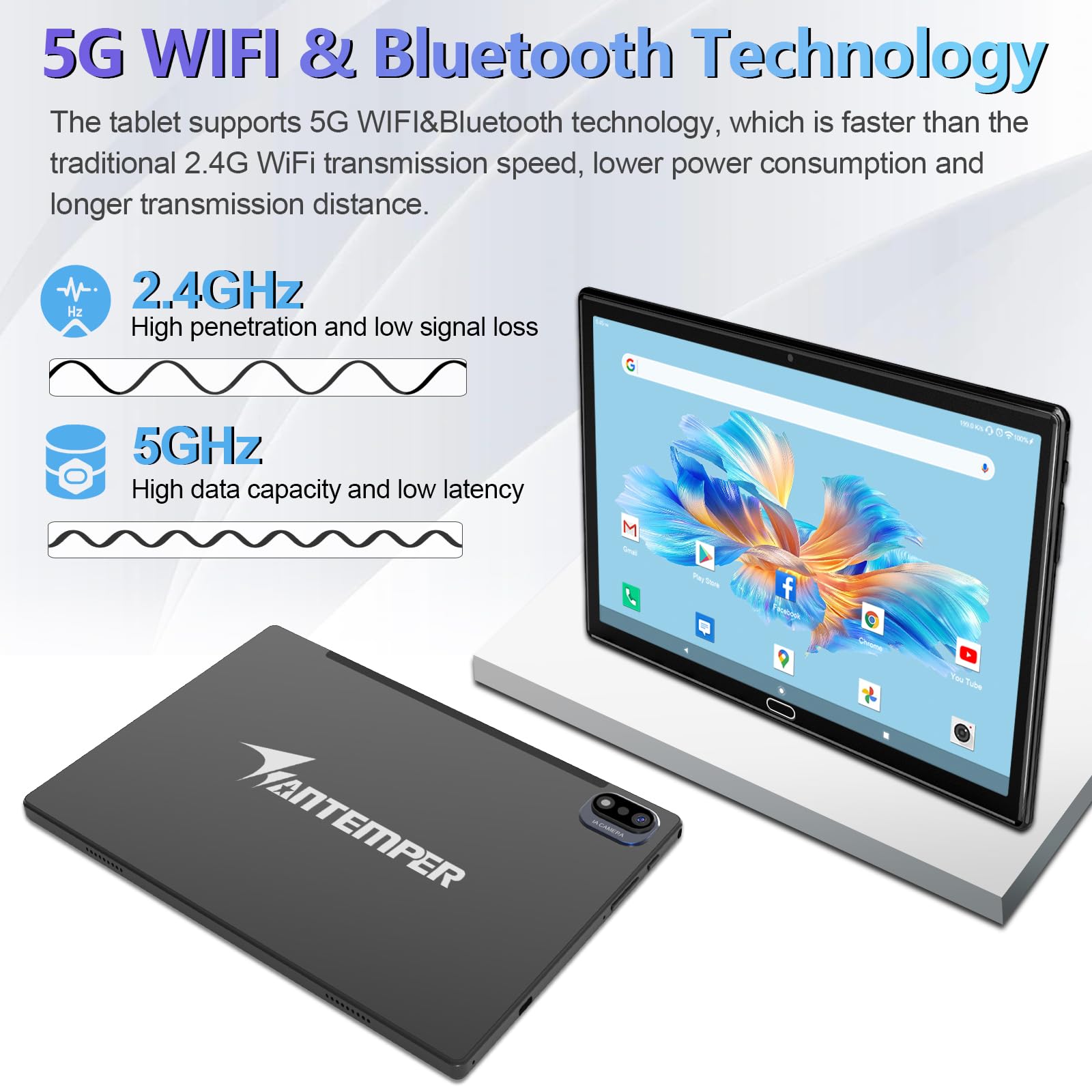 2024 Newest Android 13 Tablets 10 Inch, 5G Wifi Tablet Mit 16Gb Ram+128Gb Rom(1Tb Tf),2 In 1 Tablet With Keyboard Mouse Pen Octa