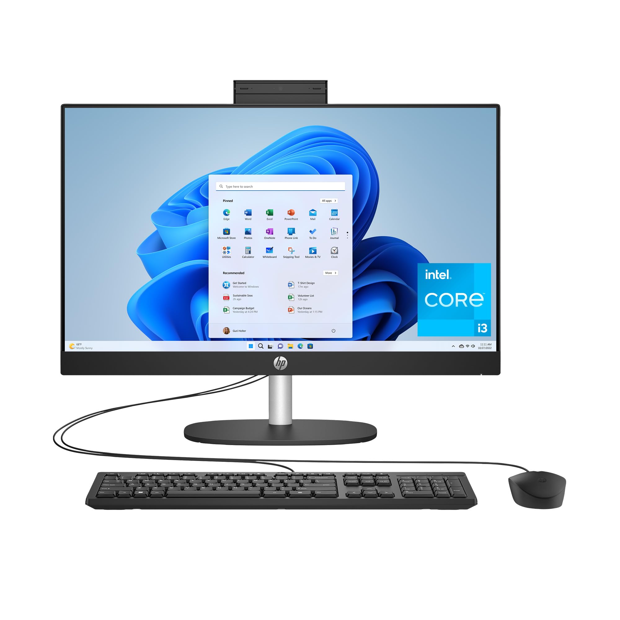HP 23.8 inch All-in-One Desktop PC, FHD Display, Intel Core i3-N300, 8 GB RAM, 256 GB SSD, Intel UHD Graphics, Windows 11 Home,