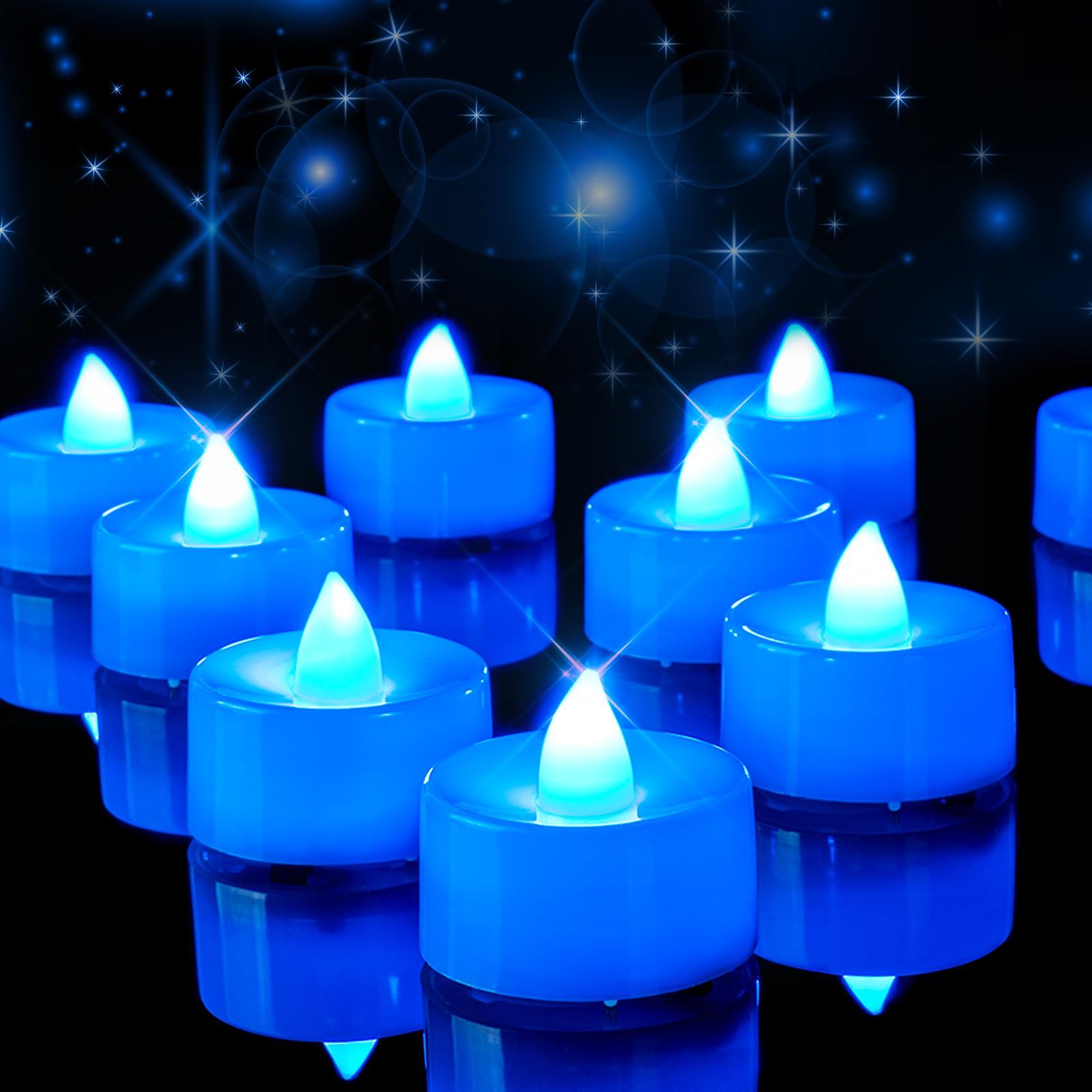 Amagic Blue Led Tea Lights Candles, 24 Pack Battery Operated Flameless Tea Lights, Long Lasting Colored Tealights Candles For Ha