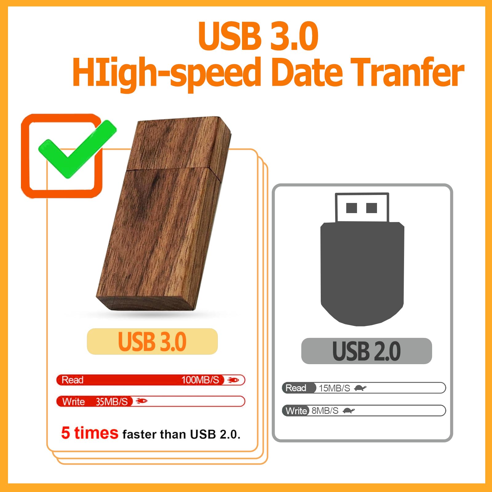 Wood Usb Flash Drives 16Gb, Tatmohik Usb 3.0 Walnut Wooden Usb Thumb Drives 5 Pack Memory Stick Pen Sticks Bulk(5 Pack Walnut)