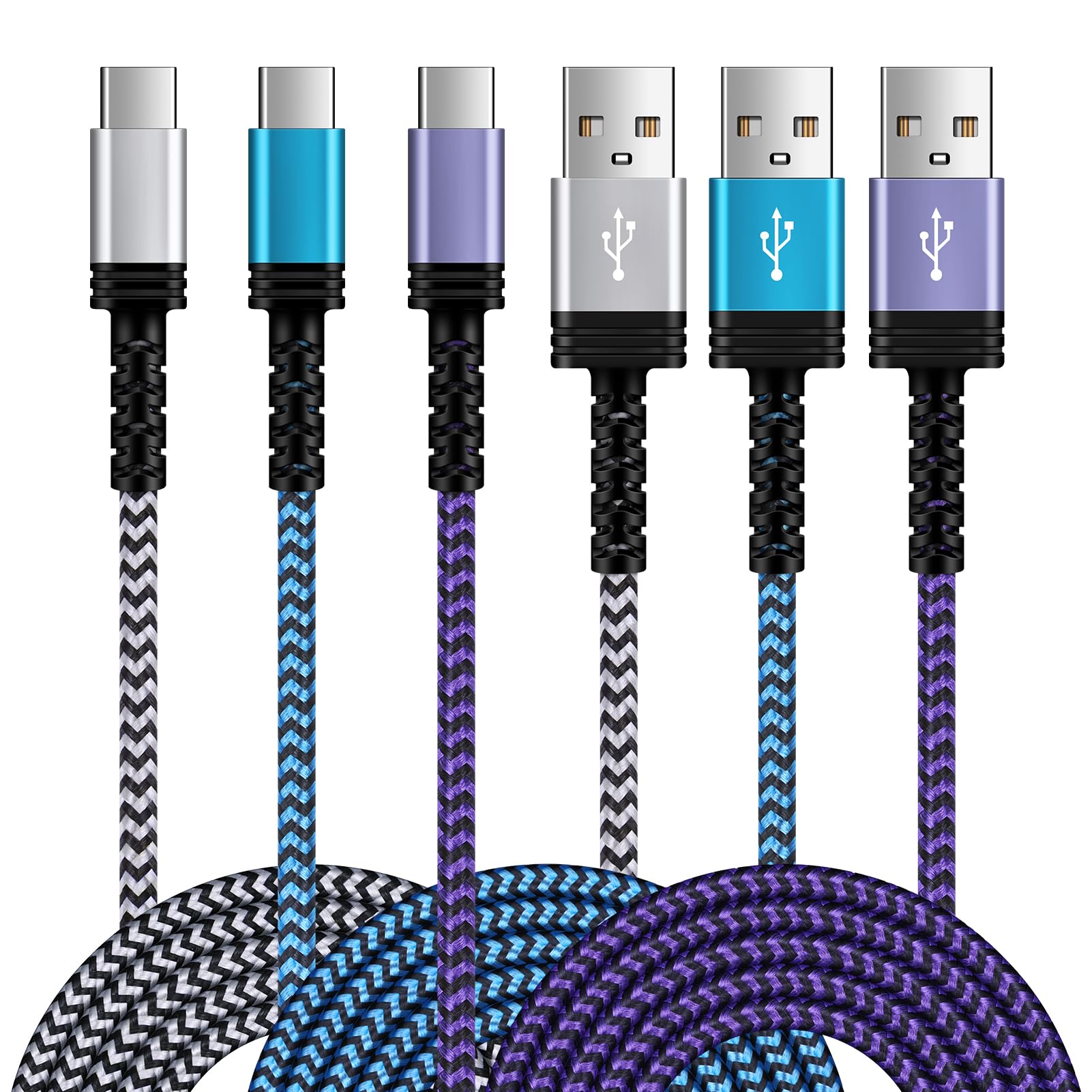 10Ft/3Pack Usb C Cable, 3.1A Usb C To Usb A Fast Charger Cord For Iphone 16 15 15Pro 15 Pro Max,Usb Type C Charging Cable For Samsung Galaxy S24 Ultra S24 S23 A15 A14 5G A55 A54 S22 S21,Pixel 9 Pro