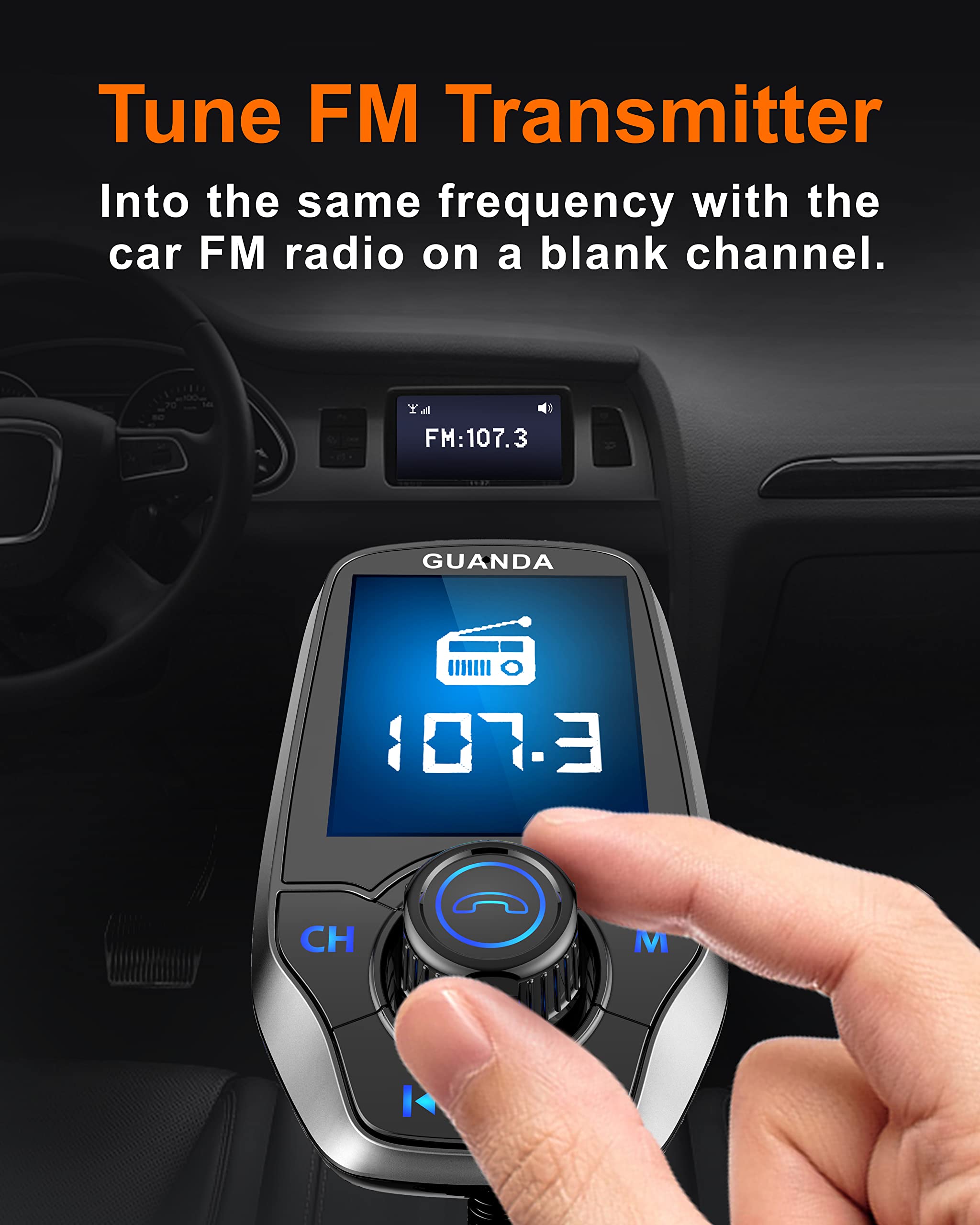Upgraded Bluetooth Fm Transmitter For Car, Wireless Radio Adapter Kit W 1.8'' Color Display Hands Free Call Aux In/Out Sd/Tf Car