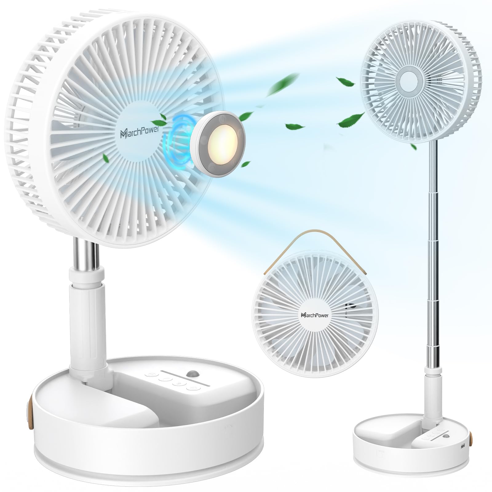 Marchpower Foldable Oscillating Standing Fan With Remote, 8'' Portable Pedestal Quiet Fan With Timer, 7200Mah Rechargeable Usb D