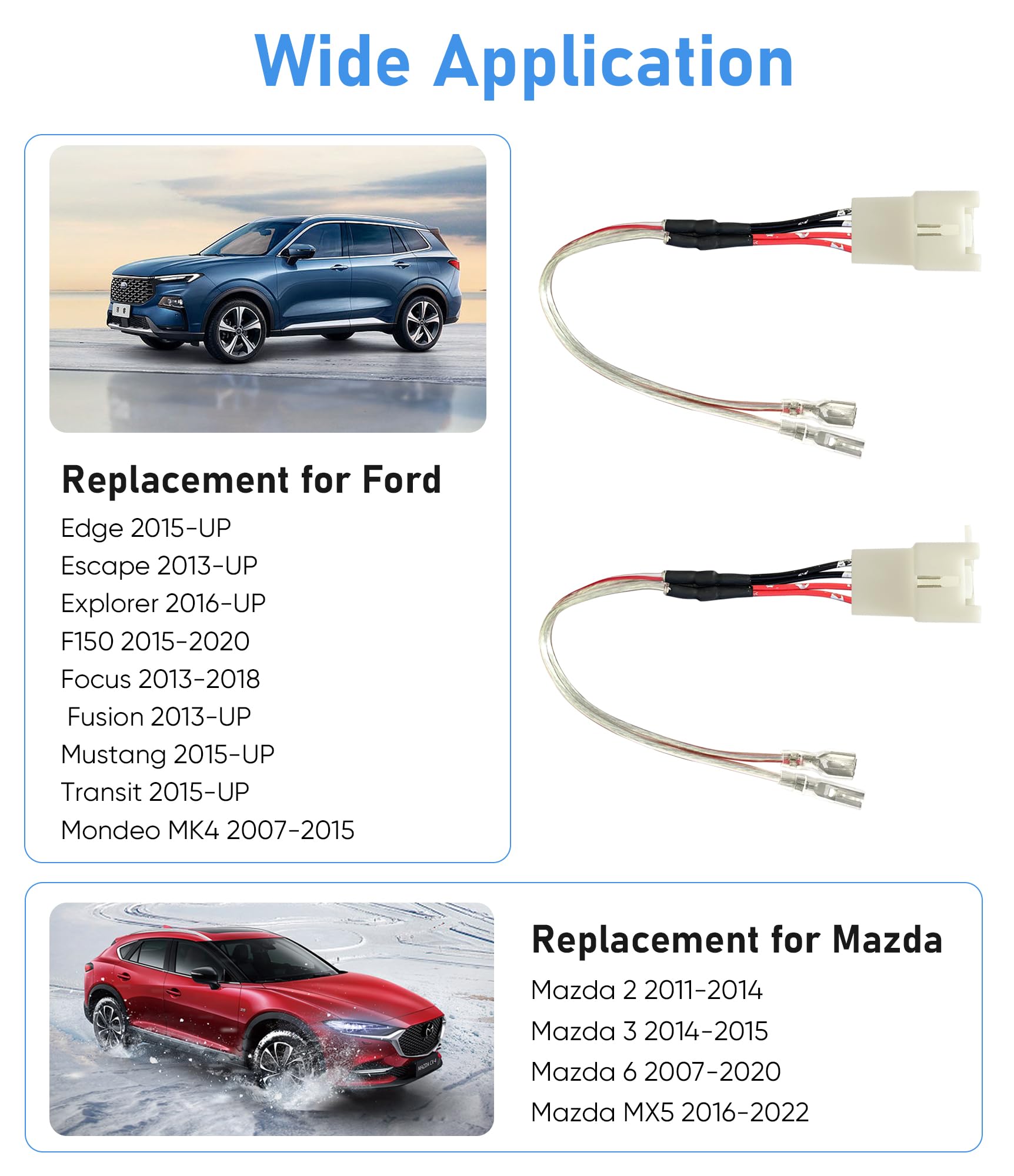 Car Door Speaker Wiring Harness Replacement For 2011 2021 Ford F150 Escape Focus Mustang Mazda 2 3 6 Cx5 Lincon Aftermarket Speaker Wire Adapter Connector Plug, 4Pcs