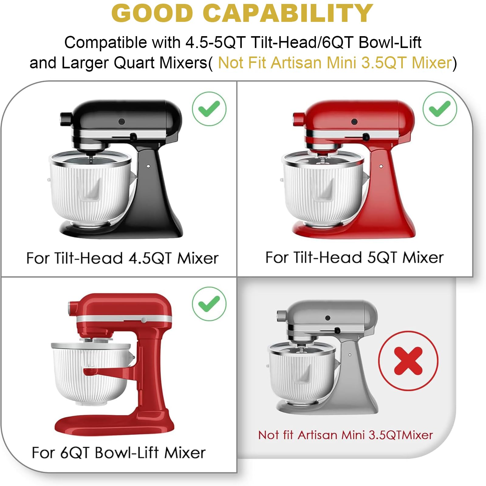 Ice Cream Attachment For Kitchenaid,Fits Kitchenaid 4.5 5Qt/5.5 6 Quart Stand Mixers,Mixer Accessories,Makes 2 Quarts Of Frozen