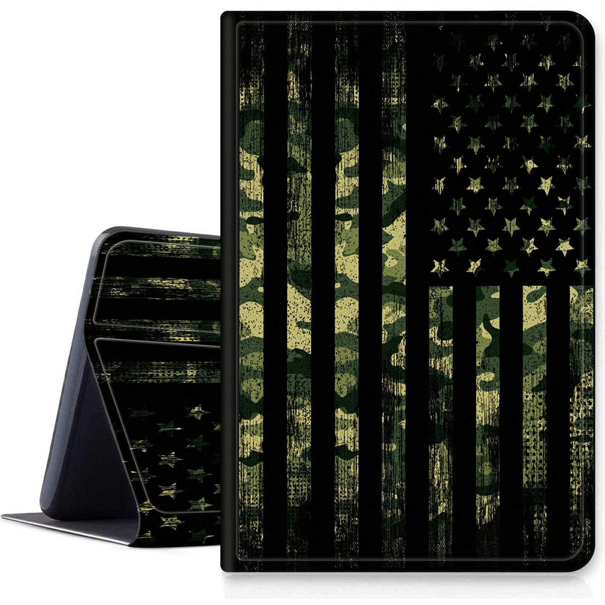 Military Camouflage American Flag Case For All New Kindle Fire Hd 10 & 10 Plus Tablet (11Th Generation, 2021 Release), Pu Leathe