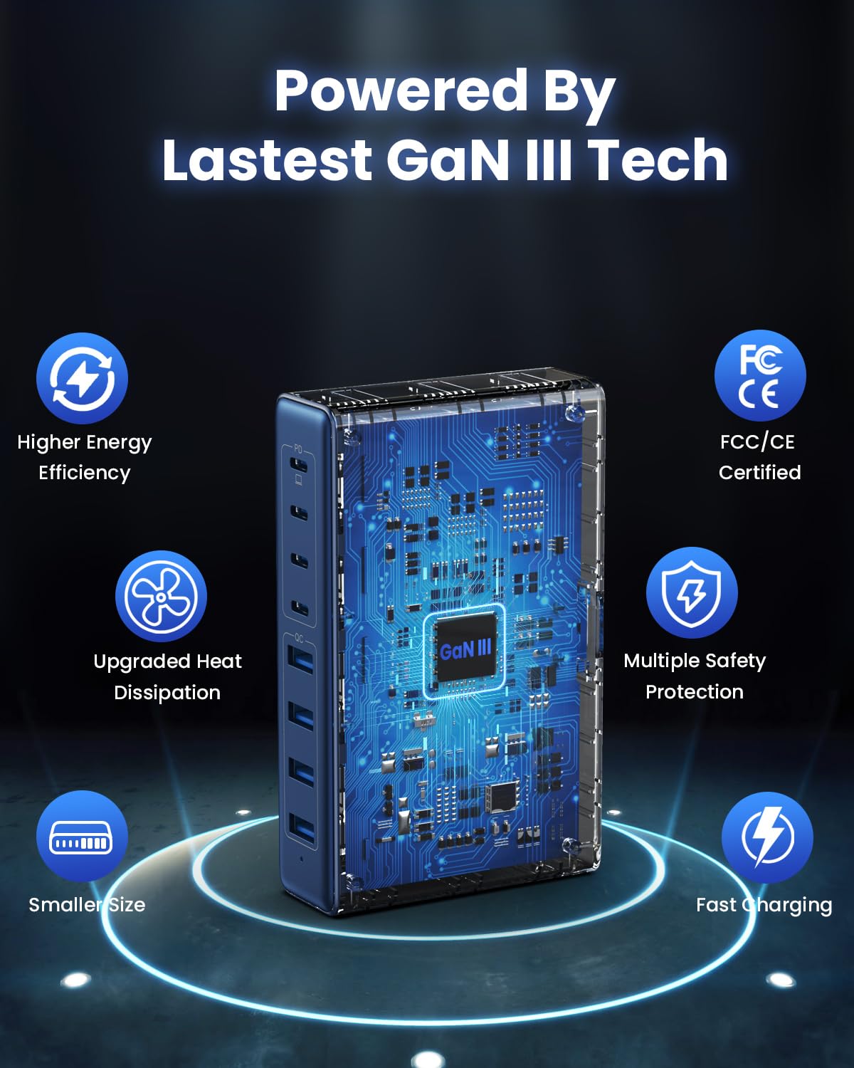 200W Usb C Charger,Gan Iii 8 Ports Usb C Charger Block,Qc4.0 Fast Phone Charging Station+Pd 65W Usb C Laptop Charger Adapter Com