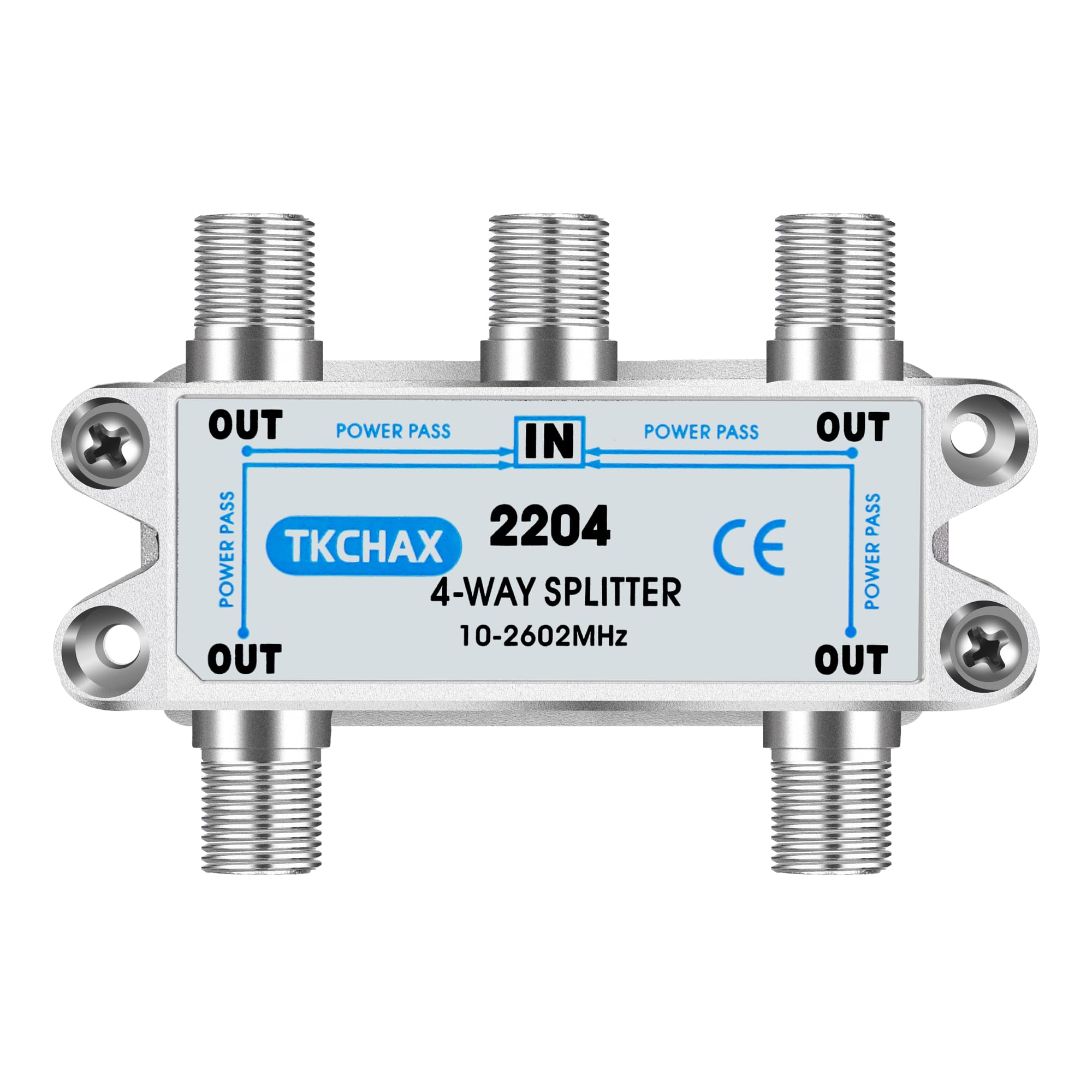 Tkchax 4 Way Coaxial Cable Splitter,Support 10 2602Mhz, Rg6 Compatible, Nickel Plated For Cable Splitter,Work With Catv, Satelli