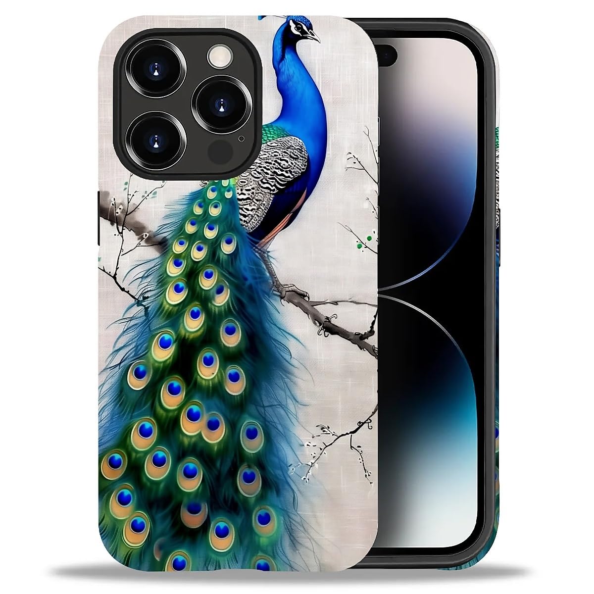 WANKBLC Compatible with iPhone 14 Pro Matte Case, Cute Peacock Tree Art Pattern for Girl Full Body Design Soft Silicone Drop Sho