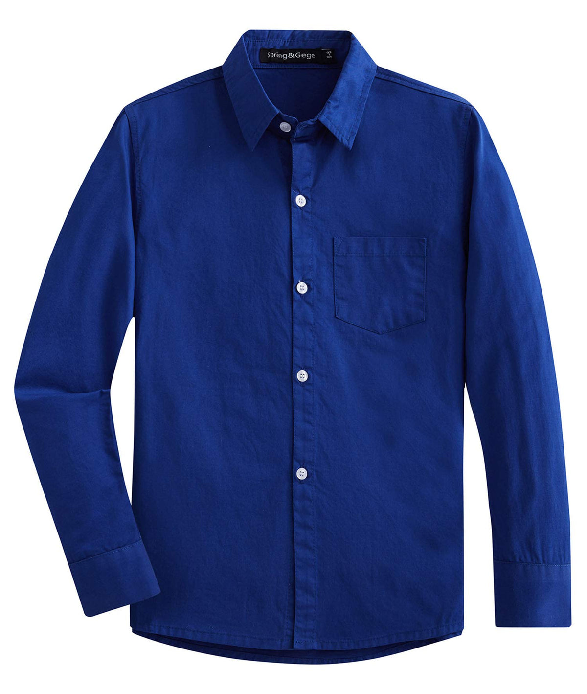 Springgege Boys Long Sleeve Dress Shirts Formal Uniform Woven Solid, Royal Blue, 11 12 Years
