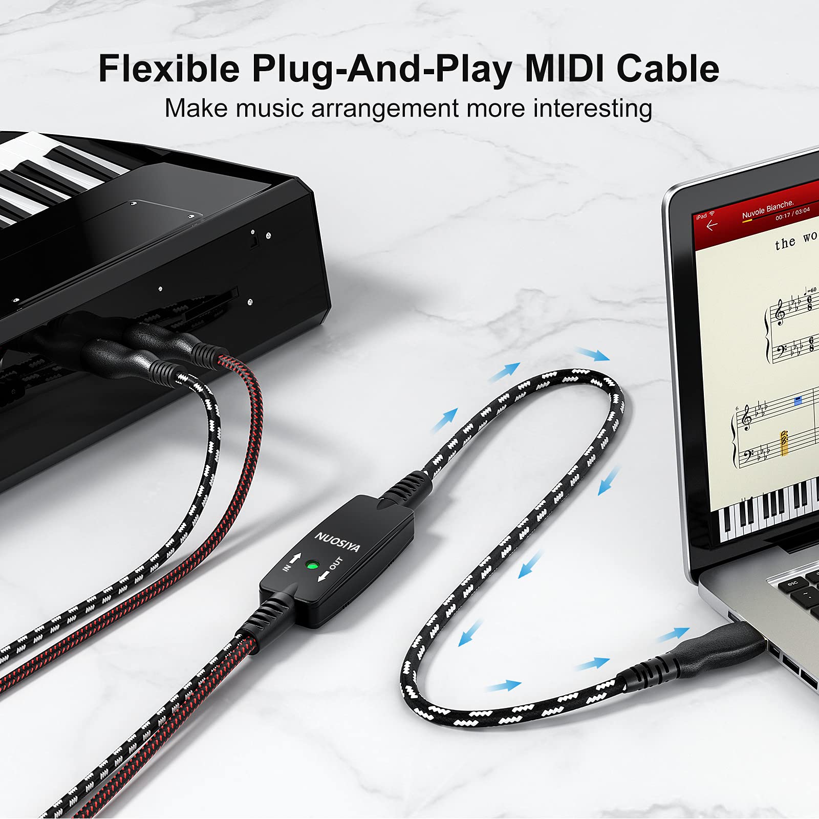 Nuosiya Usb To Midi Cable 6.5Ft, Usb Midi Interface Adapter,Midi To Usb Cable Converter For Music Keyboard Piano To Pc Mac Lapto