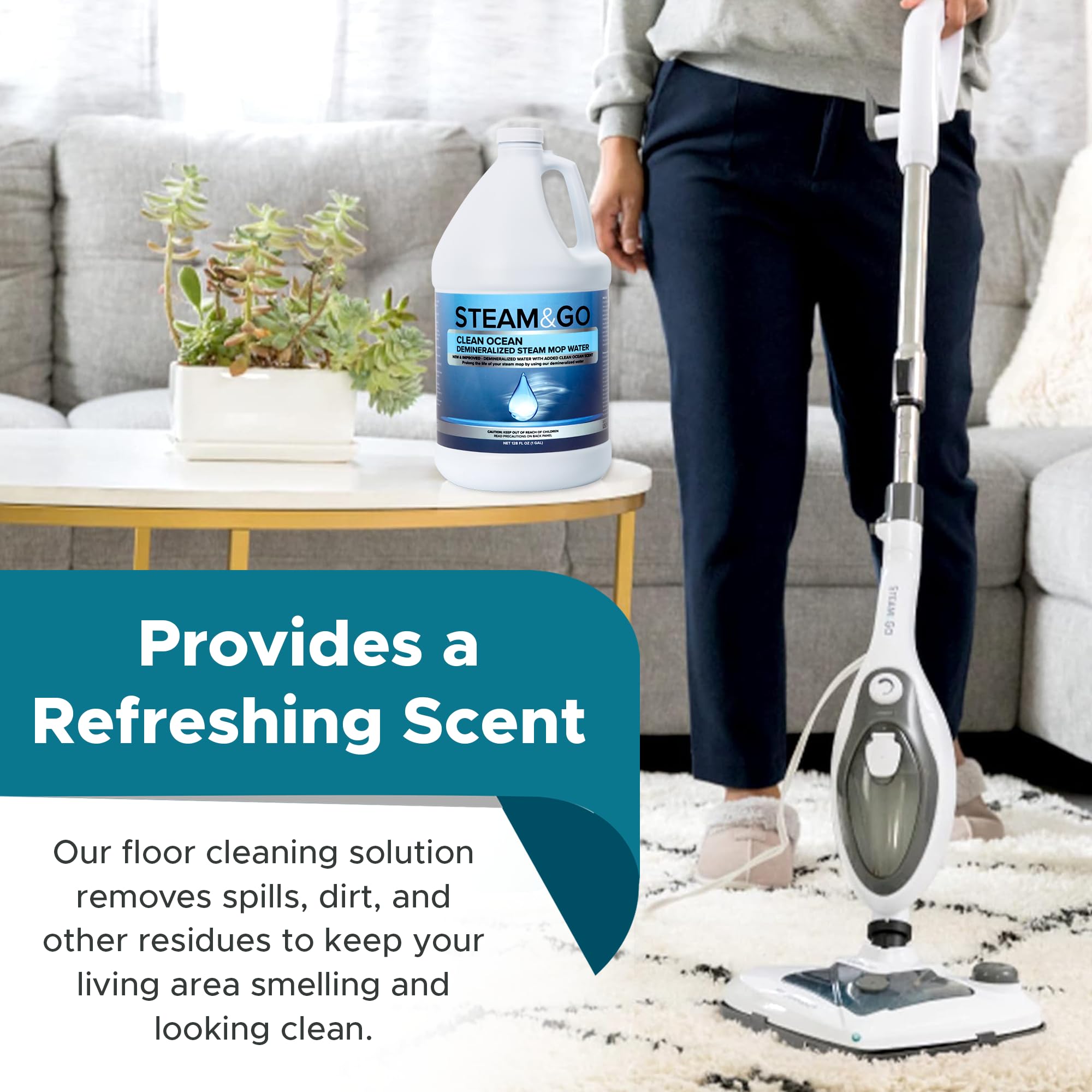 Steam And Go Demineralized Water   Clean Ocean Scent   Cleaning Solution For Steam Mop, Floor Cleaner Solution, & More   Ready T