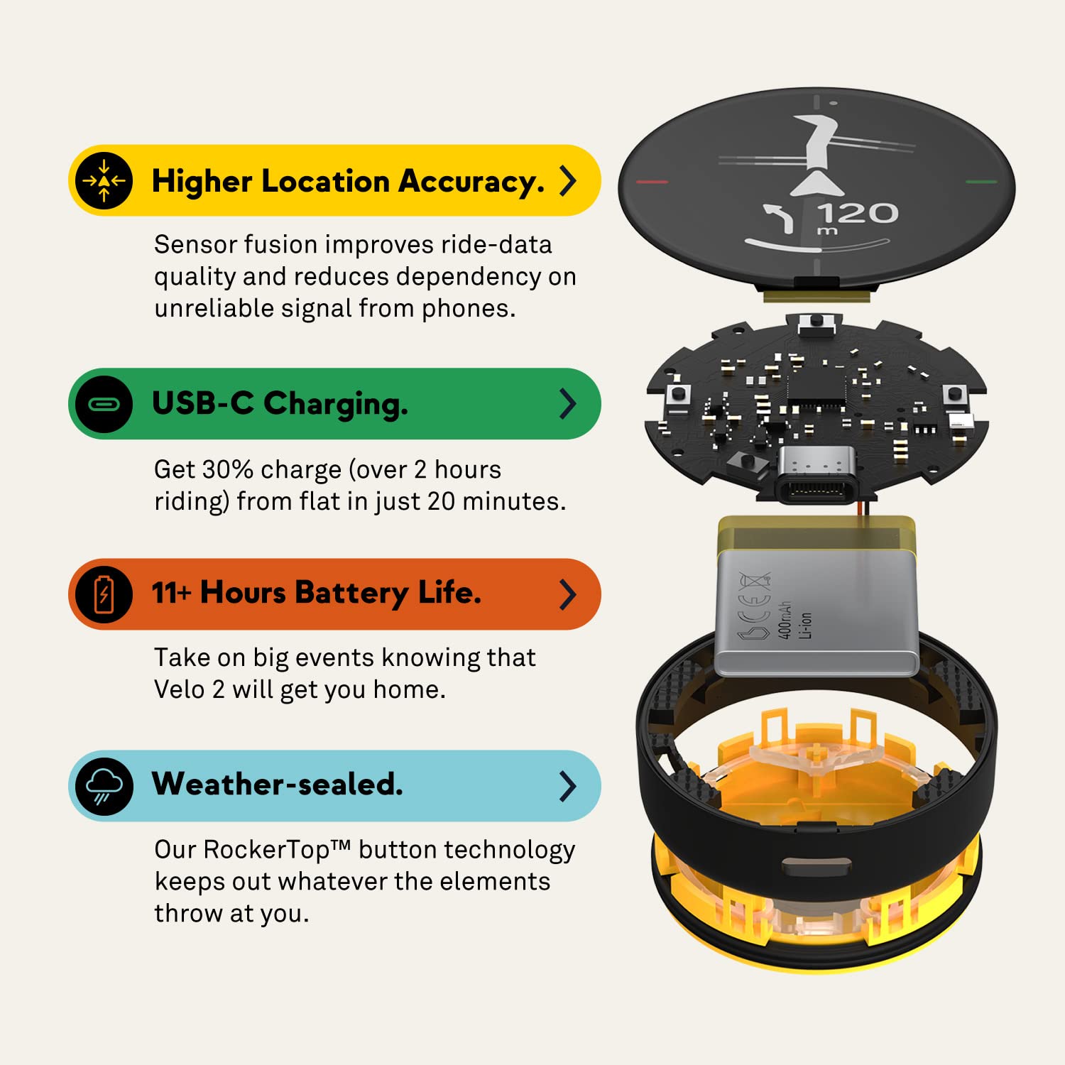 Beeline Bike Gps Computer - Velo 2 | Wireless Global Navigation Map | Weatherproof & 11+ Hours Battery Life | Usb Charging | Sat