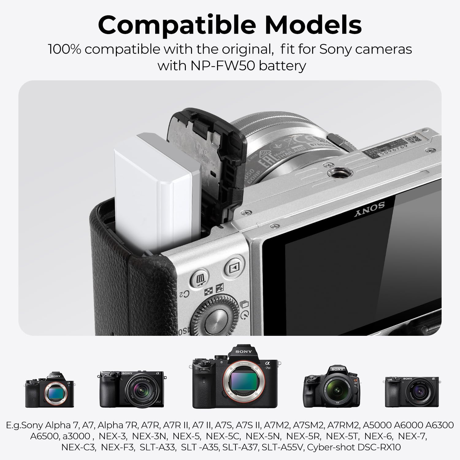K&F Concept NP-FW50 Camera Battery 2-Pack with Type-C Fast Charging 1100mAh for Sony ZV-E10 A7 A6000