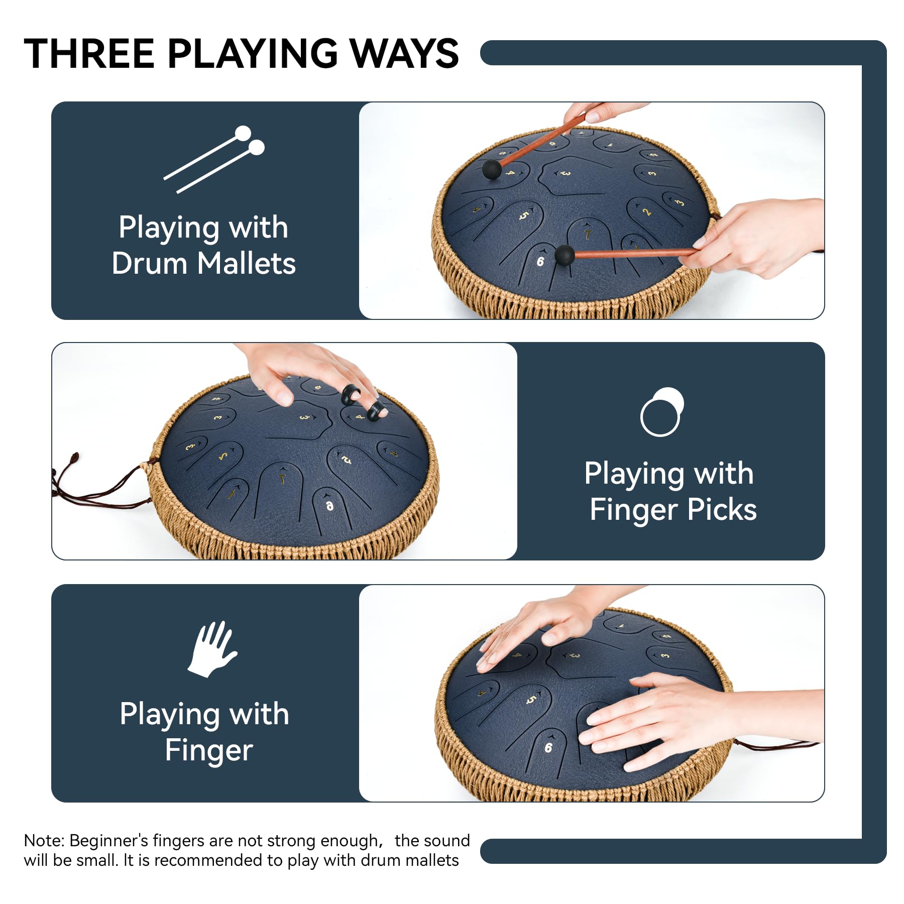 Steel Tongue Drum Qingshi 15 Notes 14 Inch Steel Drum Instrument For Adults, Steel Handpan Drums With Handpan Drum Mallet, Music