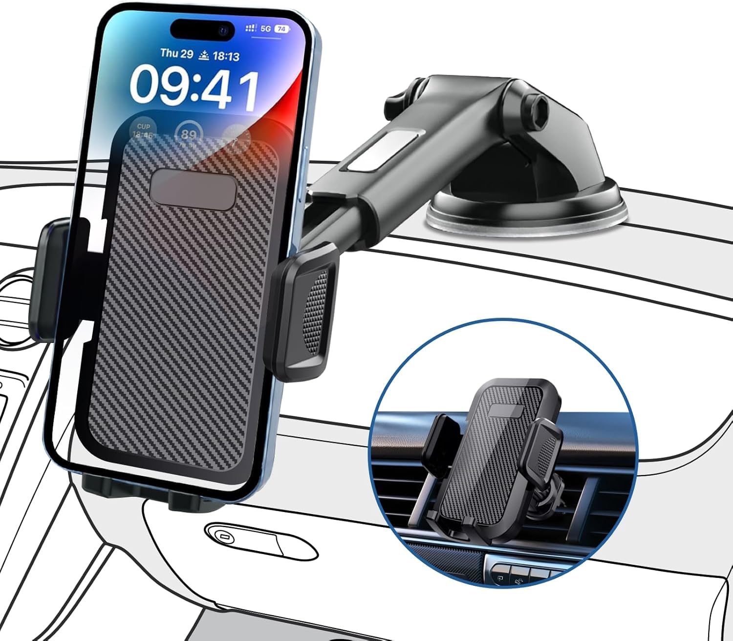 Yiokouz Phone Mount For Car,Military-Grade Car Phone Holder Mount Universal Automobile Dashboard Windshield Cell Phone Holder Tr