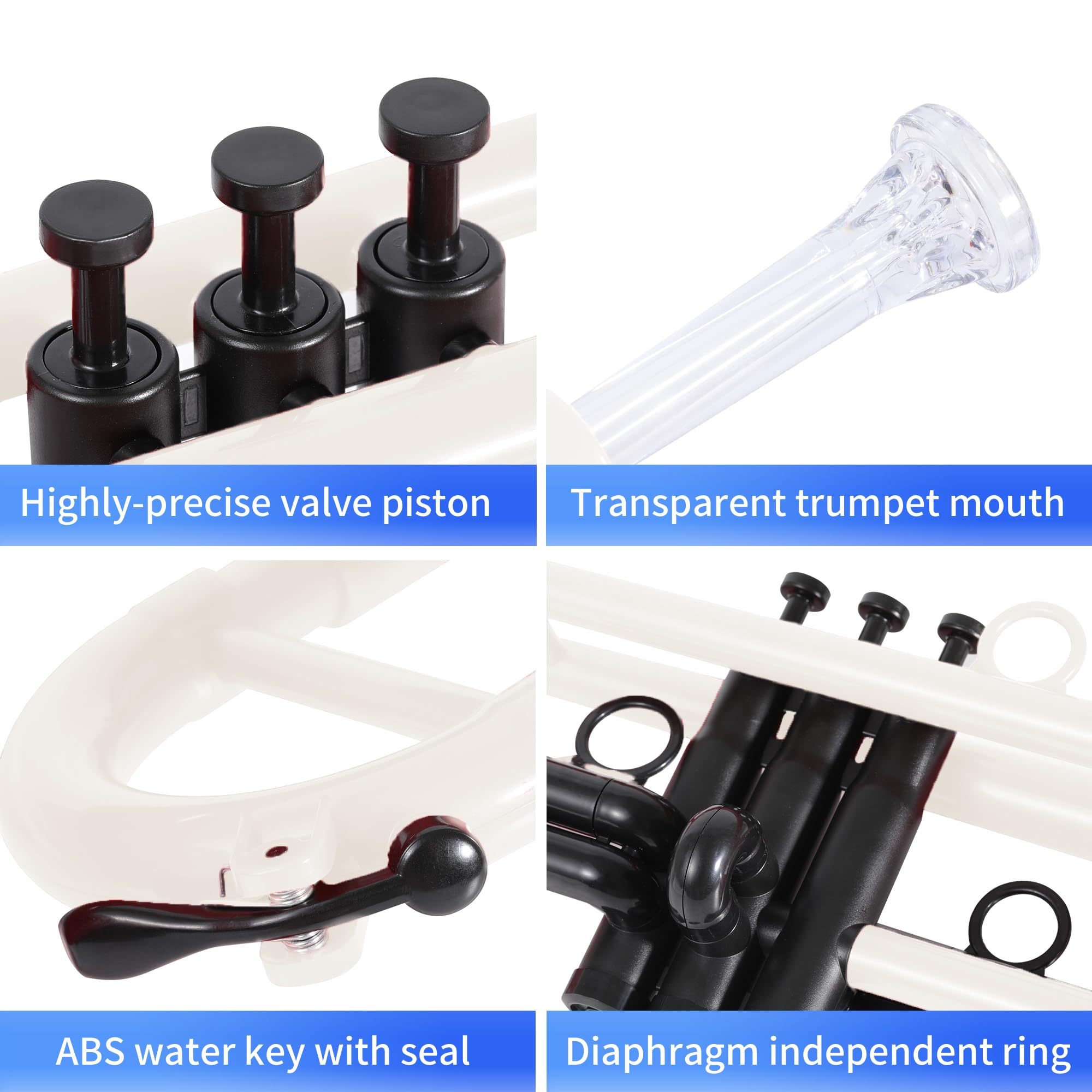 Pampet Professional Plastic Bb Trumpet Student Trumpet Set For Student Beginner With 7C Mouthpiece And 3C Mouthpiece Bb Trumpet