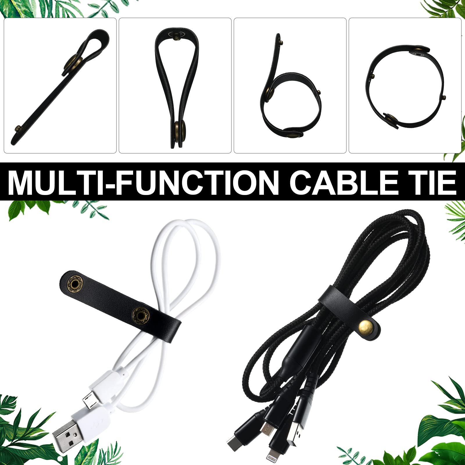 24 Pieces Leather Cable Straps Leather Cord Organizers 2 In 1 Portable Leather Cord Strap Cord Keeper Cable Ties Organizing Usb