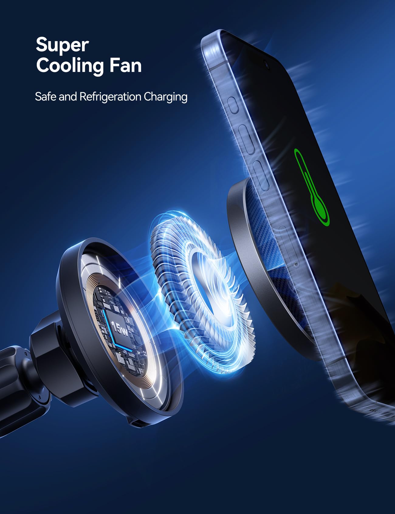 Joyroom For Magsafe Car Mount Charger, [Fan Cooling] 15W Fast Wireless Car Charger Mount, Iphone Magnetic Car Phone Holder Fit I