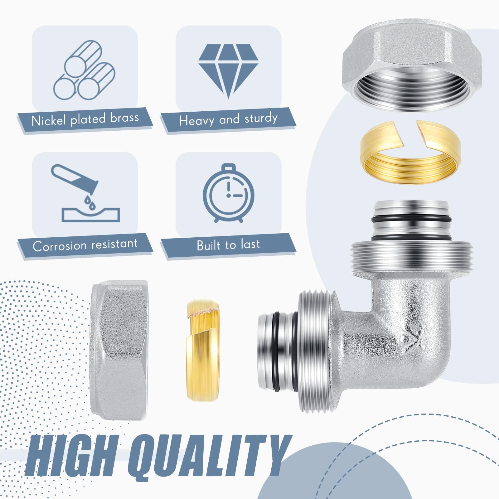 Yaocom 6 Pcs 3/4 Elbow Air Piping Fittings,Brass-Nickel Plated,200Psi,Tubing Fittings For Shop Compressed Air Line System Kit