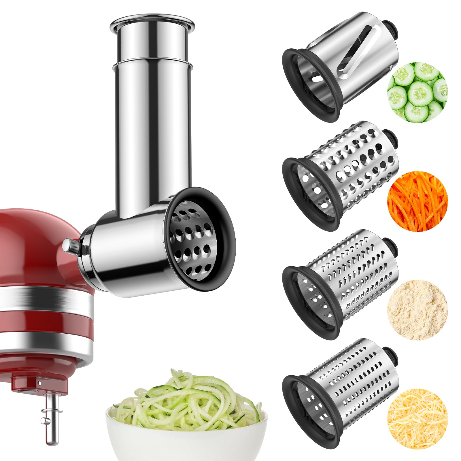 Stainless Steel Slicer Shredder Attachment For Kitchenaid Stand Mixer,Includes Cheese Grater,Grinding Powder, Vegetable Slicer S