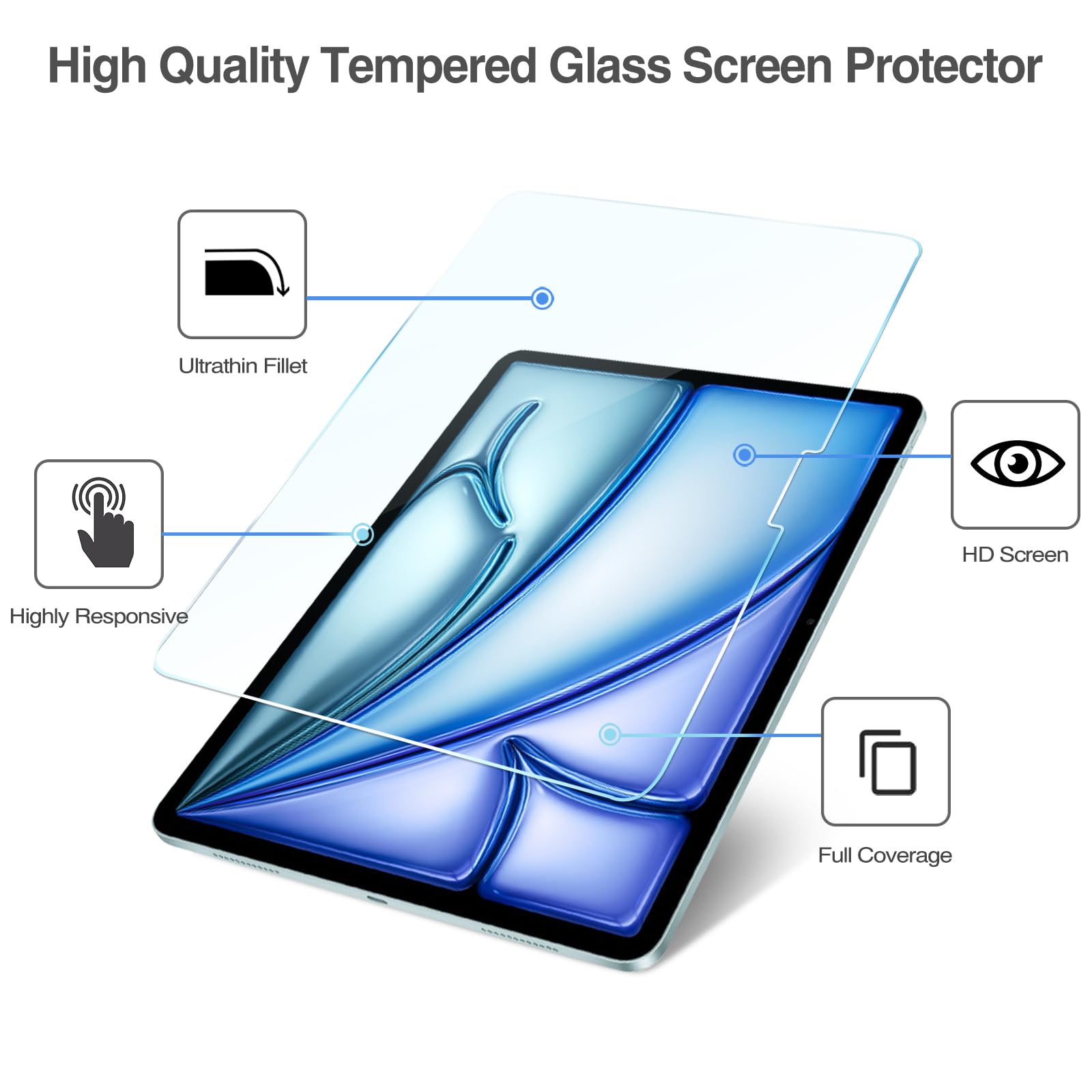 Procase 2 Pack Screen Protector For Ipad Air 13 Inch 2024 M2 + 2 Pack Camera Lens Protector Matching Tablet Colors, Hd Tempered